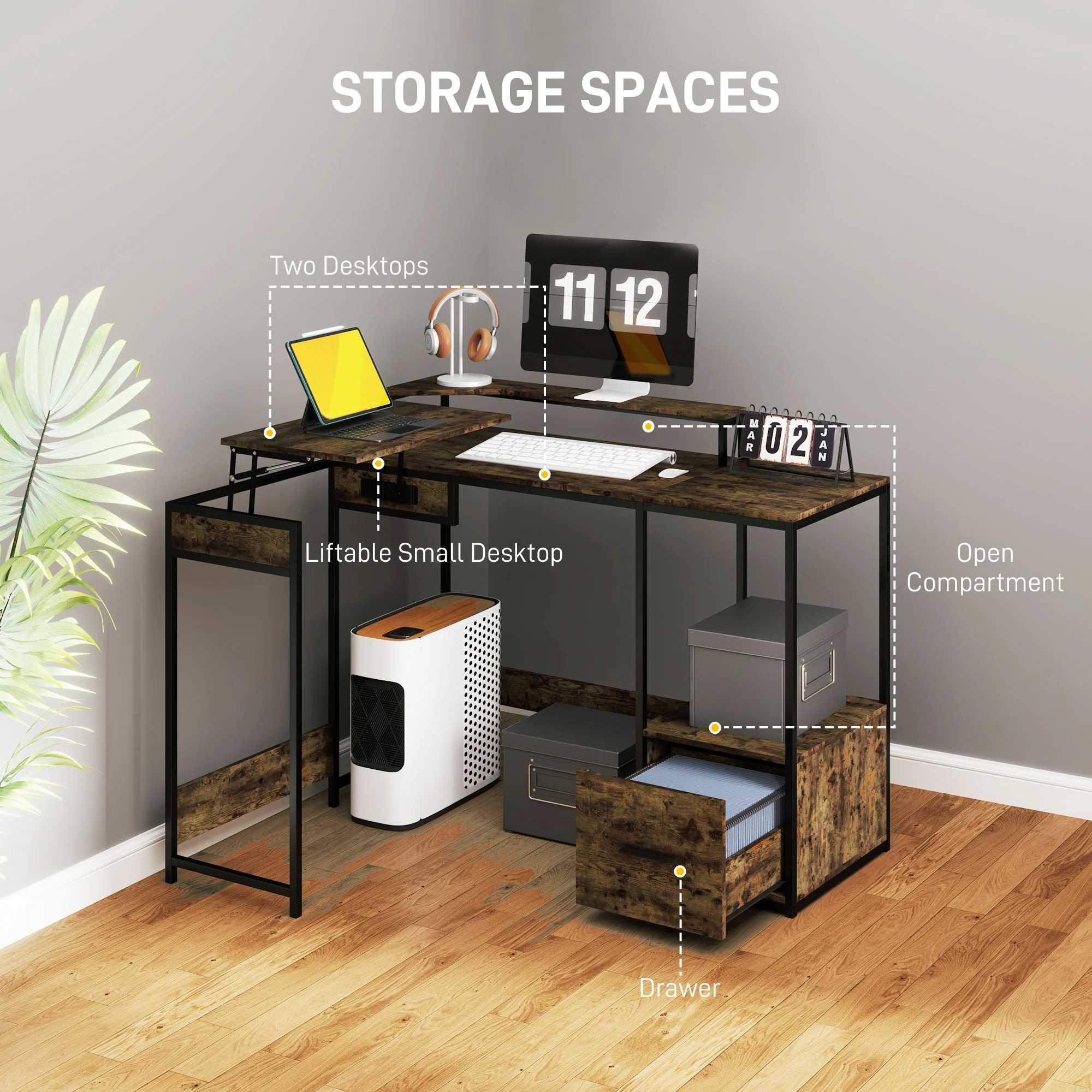 HOMCOM L Shaped Desk, Computer Table With Liftable Desktop - Image 12