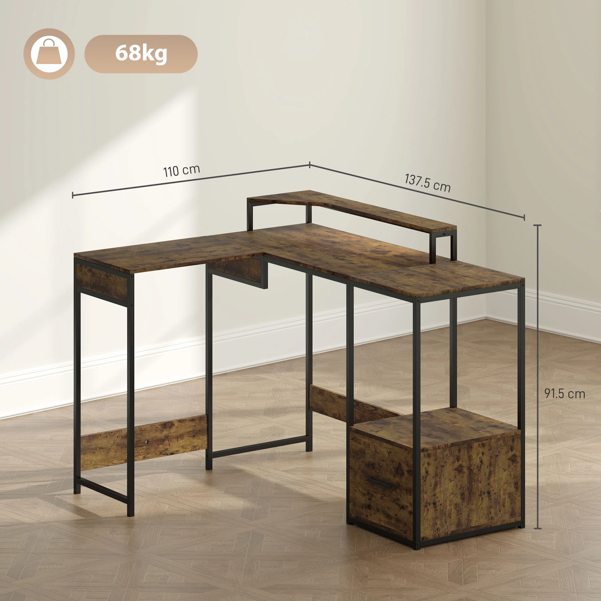 HOMCOM L Shaped Desk, Computer Table With Liftable Desktop - Image 14