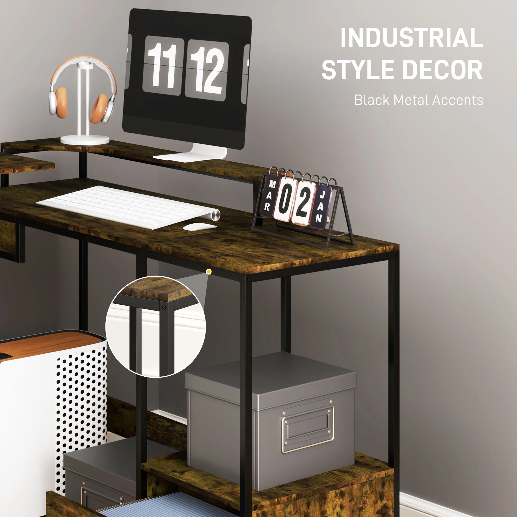 HOMCOM L Shaped Desk, Computer Table With Liftable Desktop - Image 15
