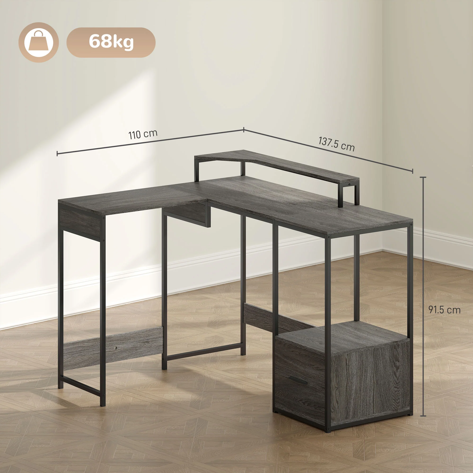 HOMCOM L Shaped Desk, Computer Table With Liftable Desktop - Image 5