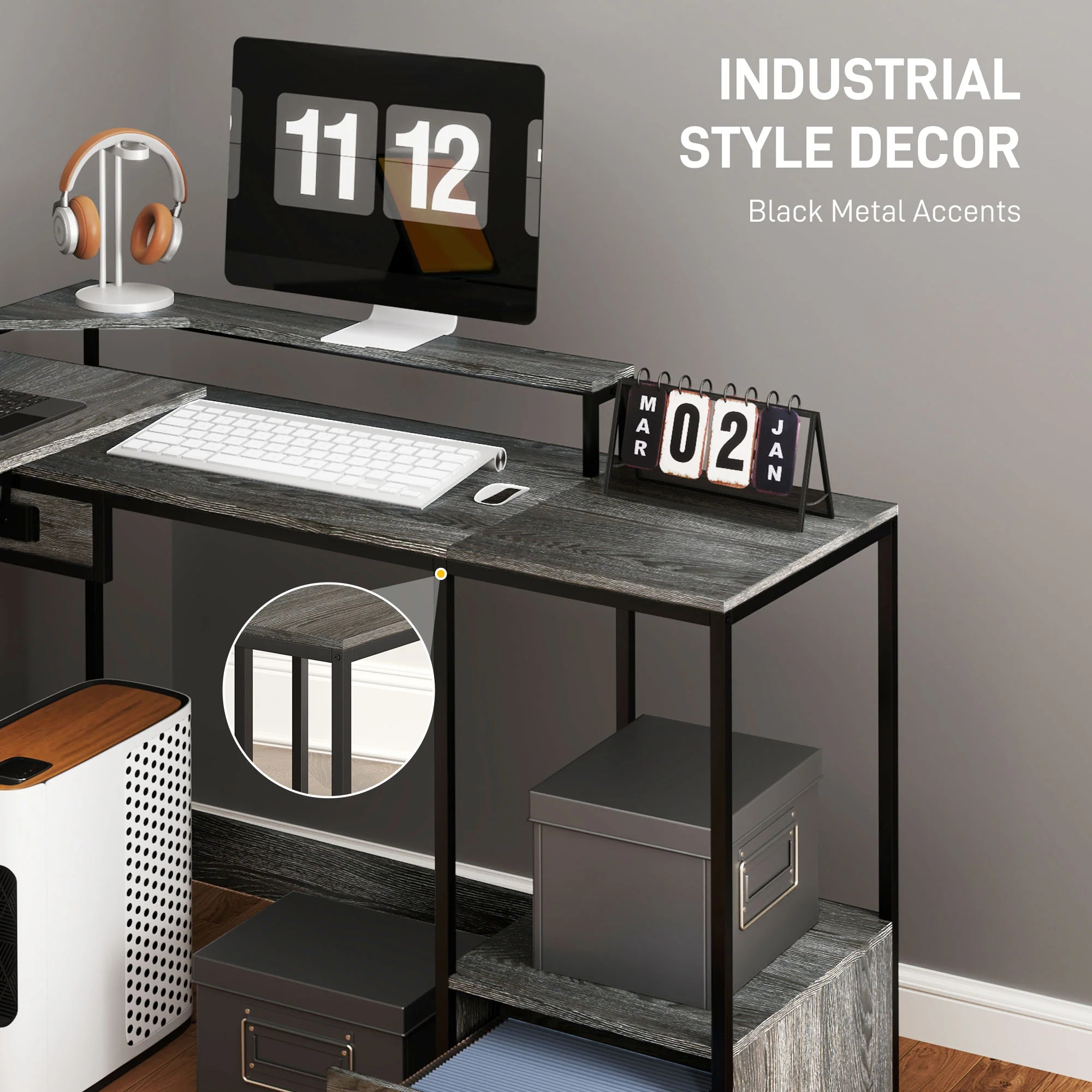 HOMCOM L Shaped Desk, Computer Table With Liftable Desktop - Image 6