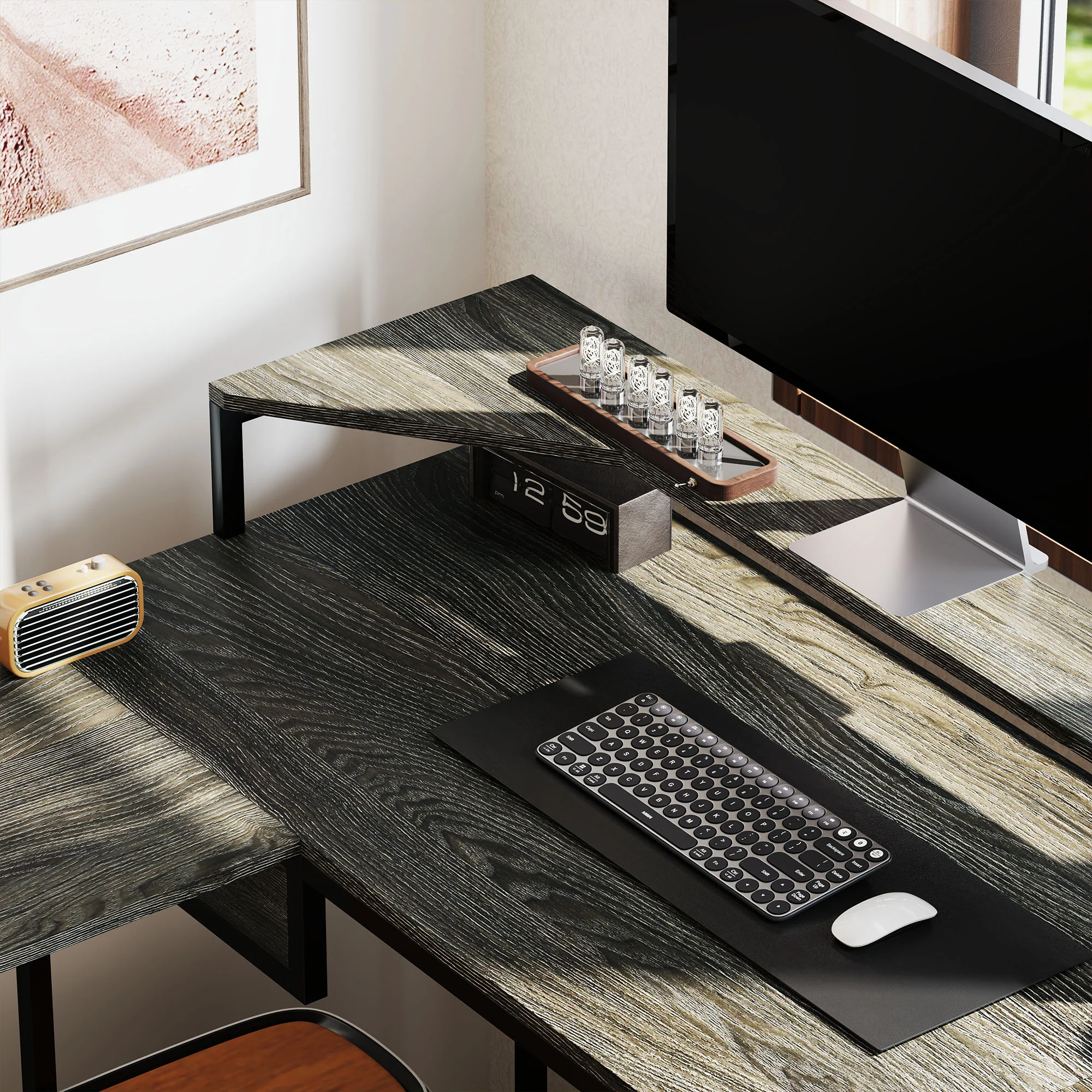 HOMCOM L Shaped Desk, Computer Table With Liftable Desktop - Image 9