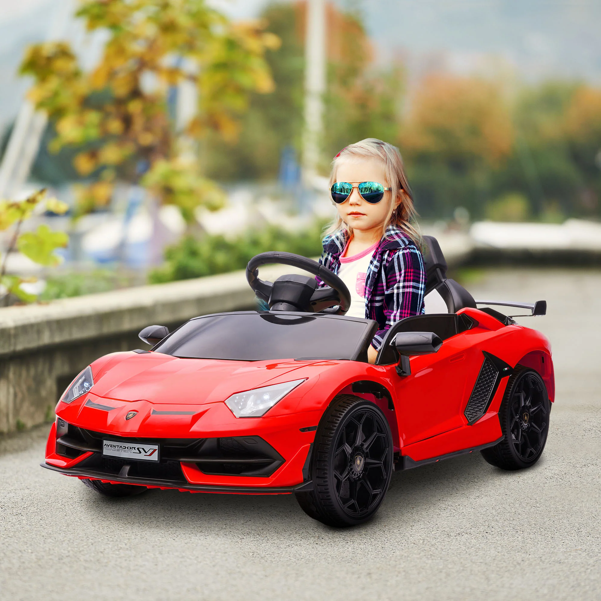 HOMCOM Lamborghini Aventador Licensed 12V Kids Electric Ride On Car - Red - Image 2