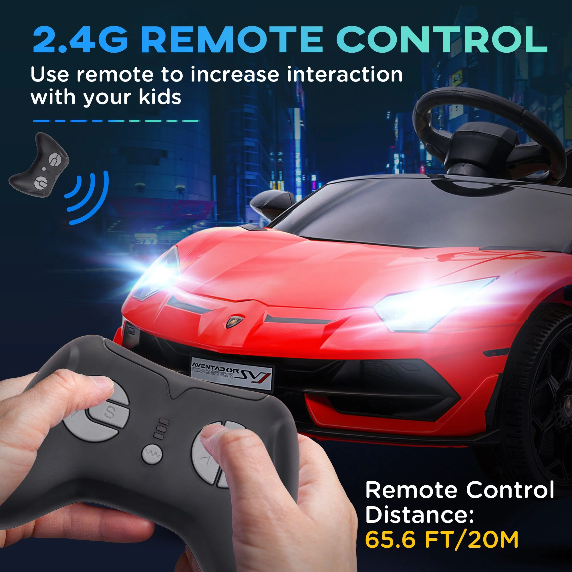 HOMCOM Lamborghini Aventador Licensed 12V Kids Electric Ride On Car - Red - Image 6