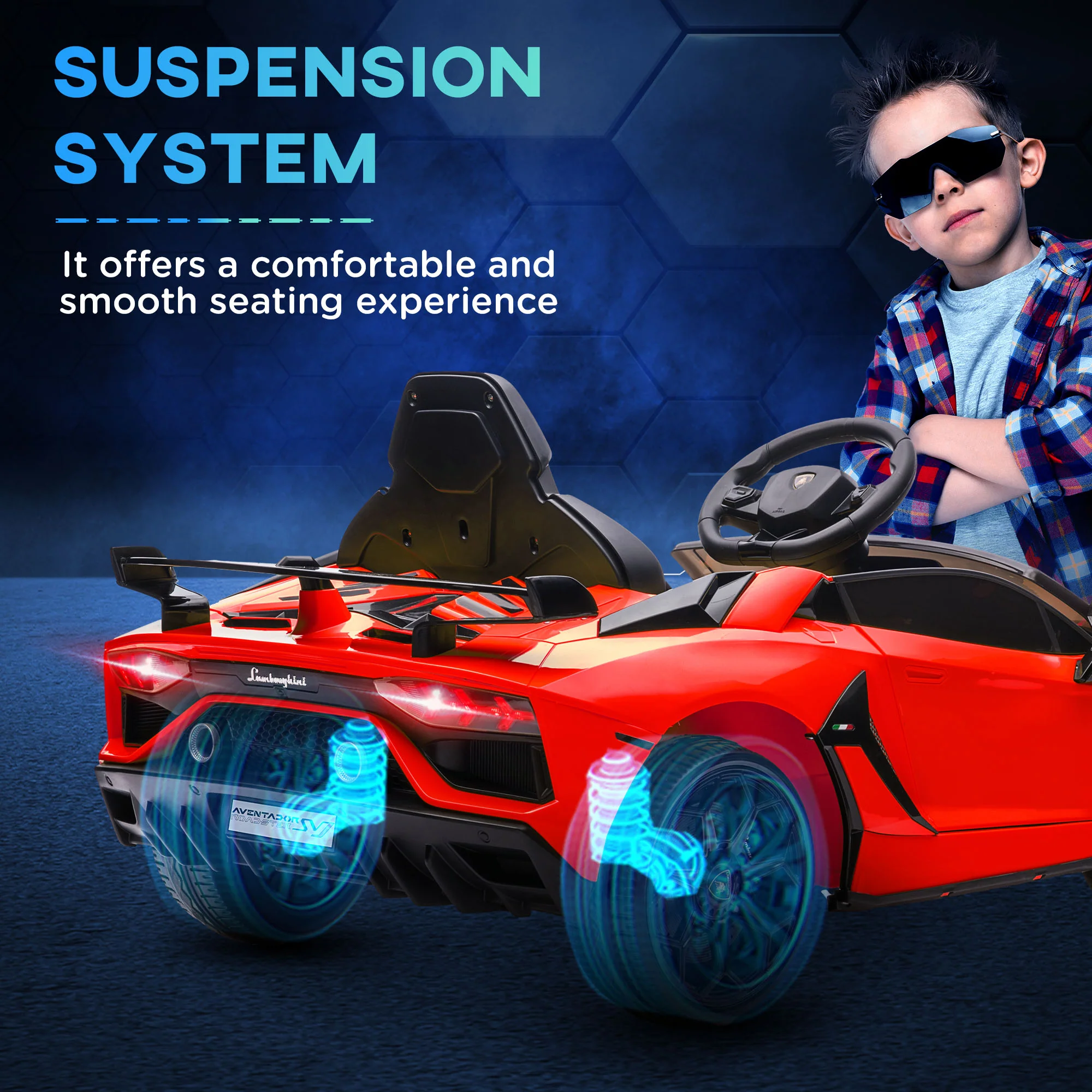 HOMCOM Lamborghini Aventador Licensed 12V Kids Electric Ride On Car - Red - Image 8
