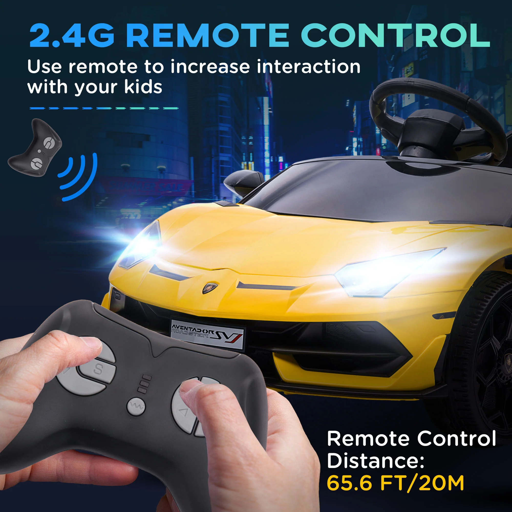 HOMCOM Lamborghini Aventador Licensed 12V Kids Electric Ride On Car - Yellow - Image 6