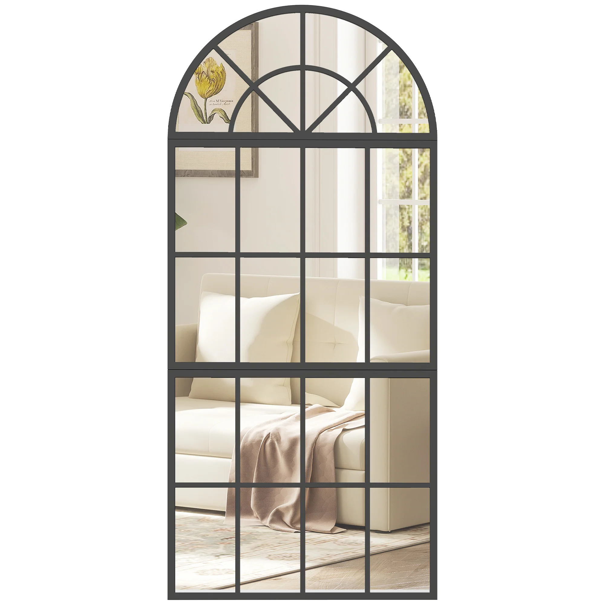 HOMCOM Large Arched Wall Mirror with 3-Piece and Tempered Glass