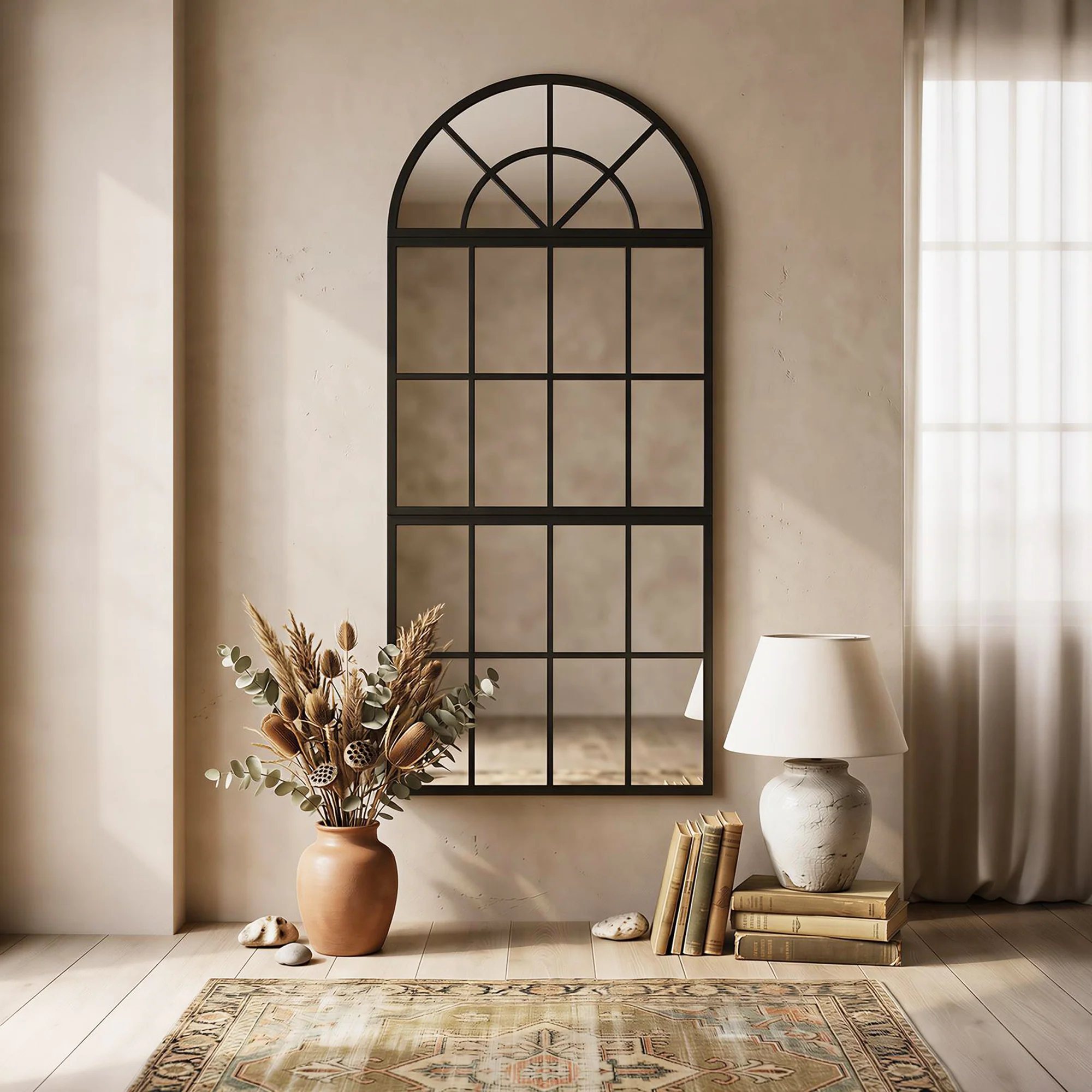 HOMCOM Large Arched Wall Mirror with 3-Piece and Tempered Glass - Image 2