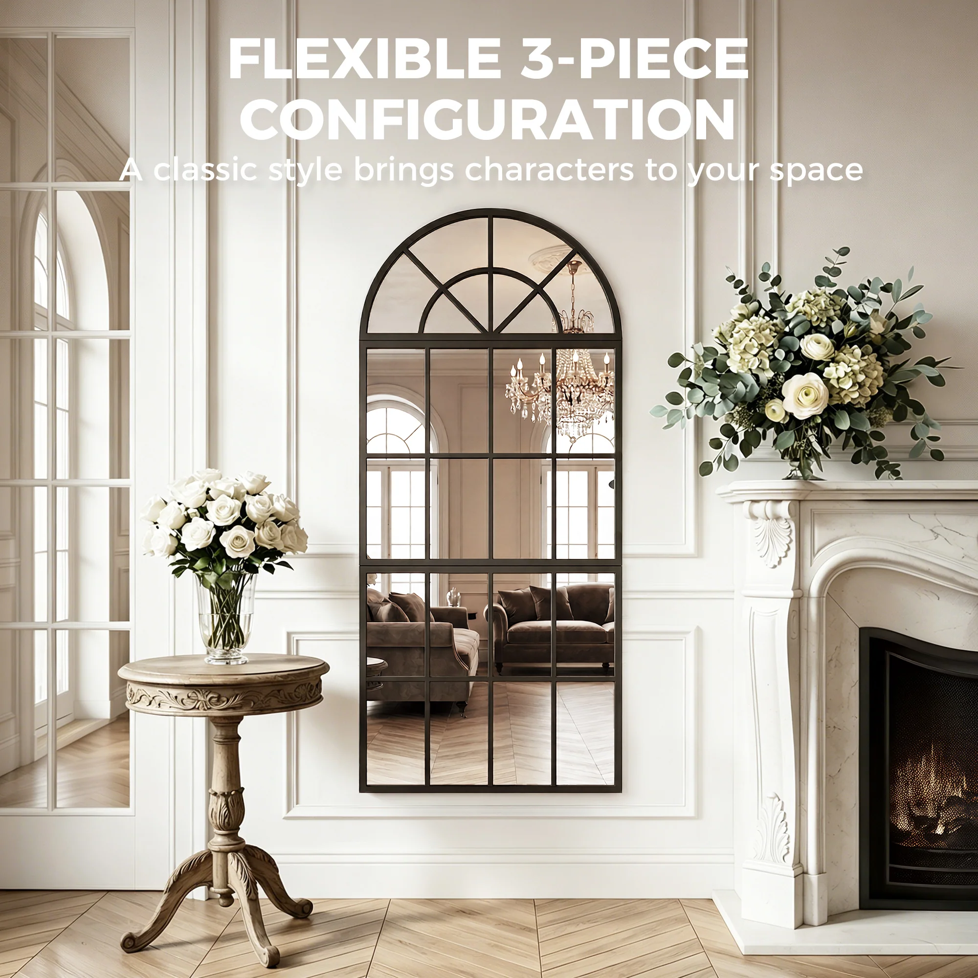 HOMCOM Large Arched Wall Mirror with 3-Piece and Tempered Glass - Image 4
