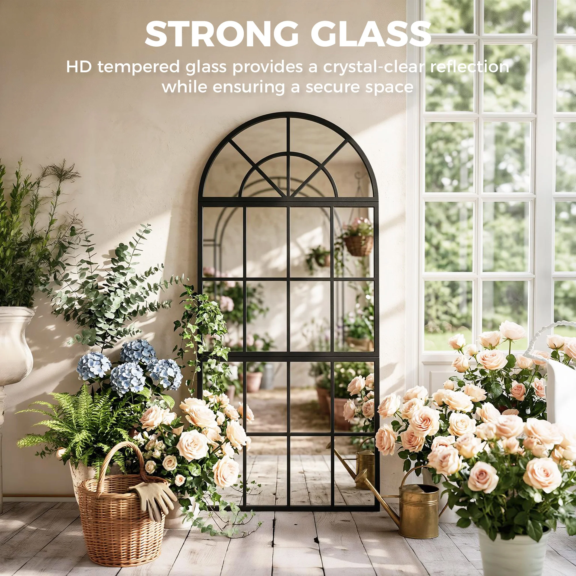 HOMCOM Large Arched Wall Mirror with 3-Piece and Tempered Glass - Image 6