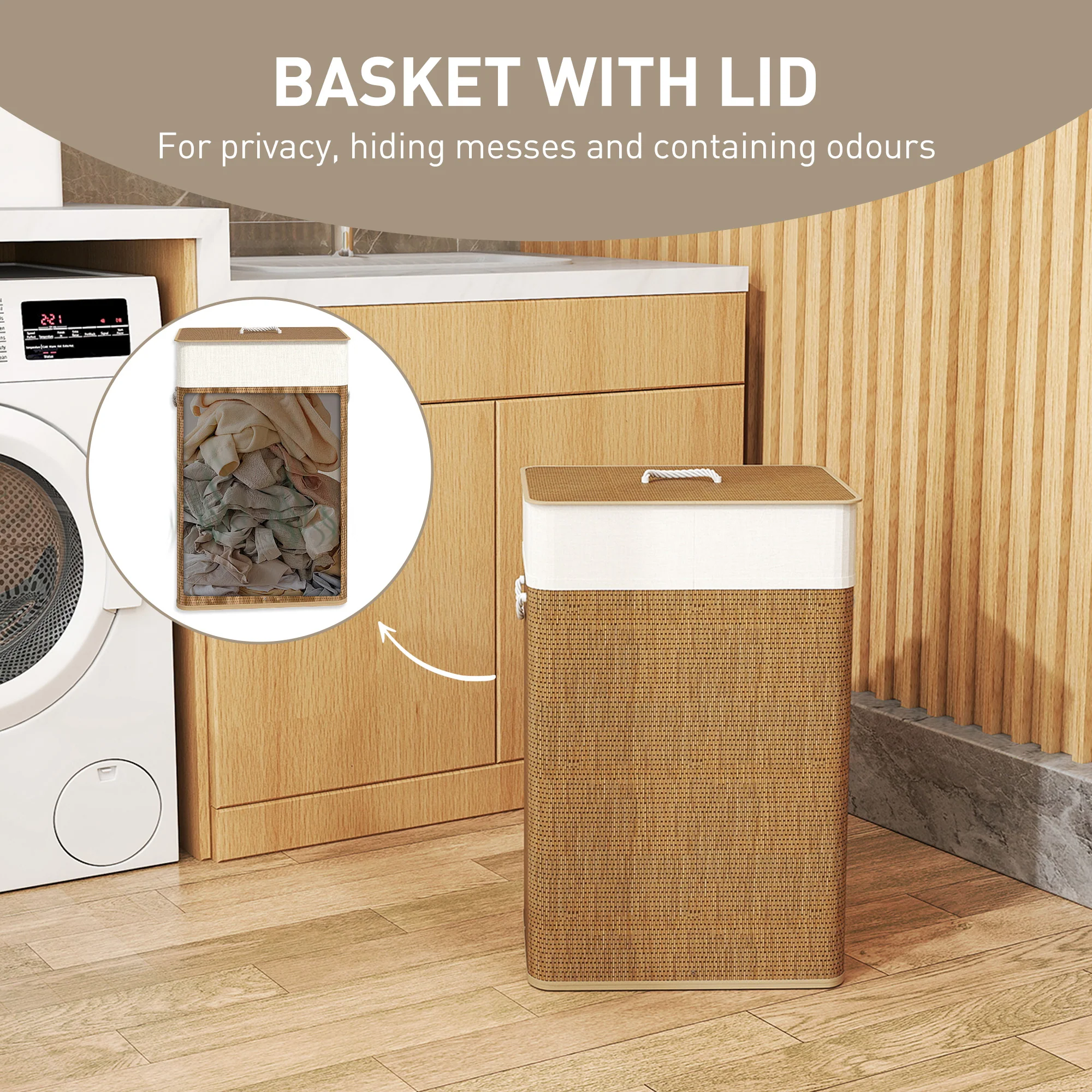 HOMCOM Laundry Hamper With Removable Washable Liner Bag - Image 4