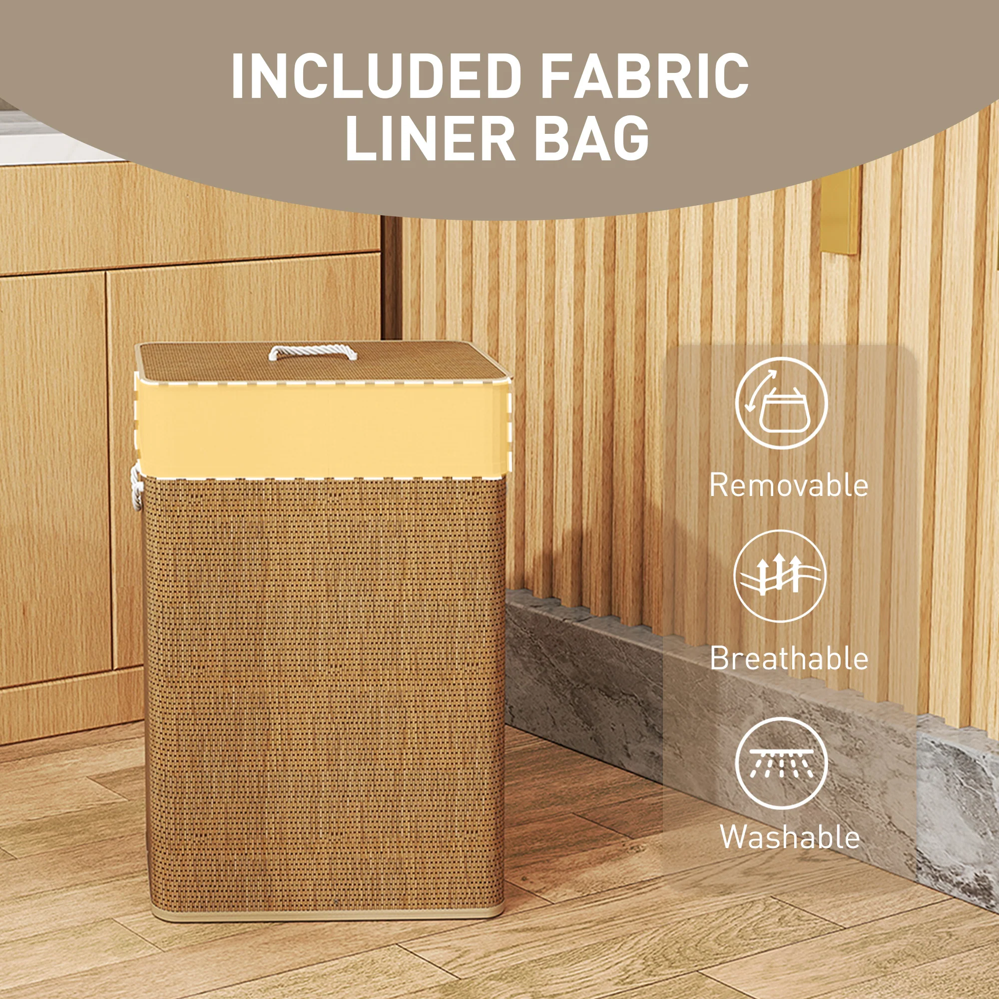 HOMCOM Laundry Hamper With Removable Washable Liner Bag - Image 7