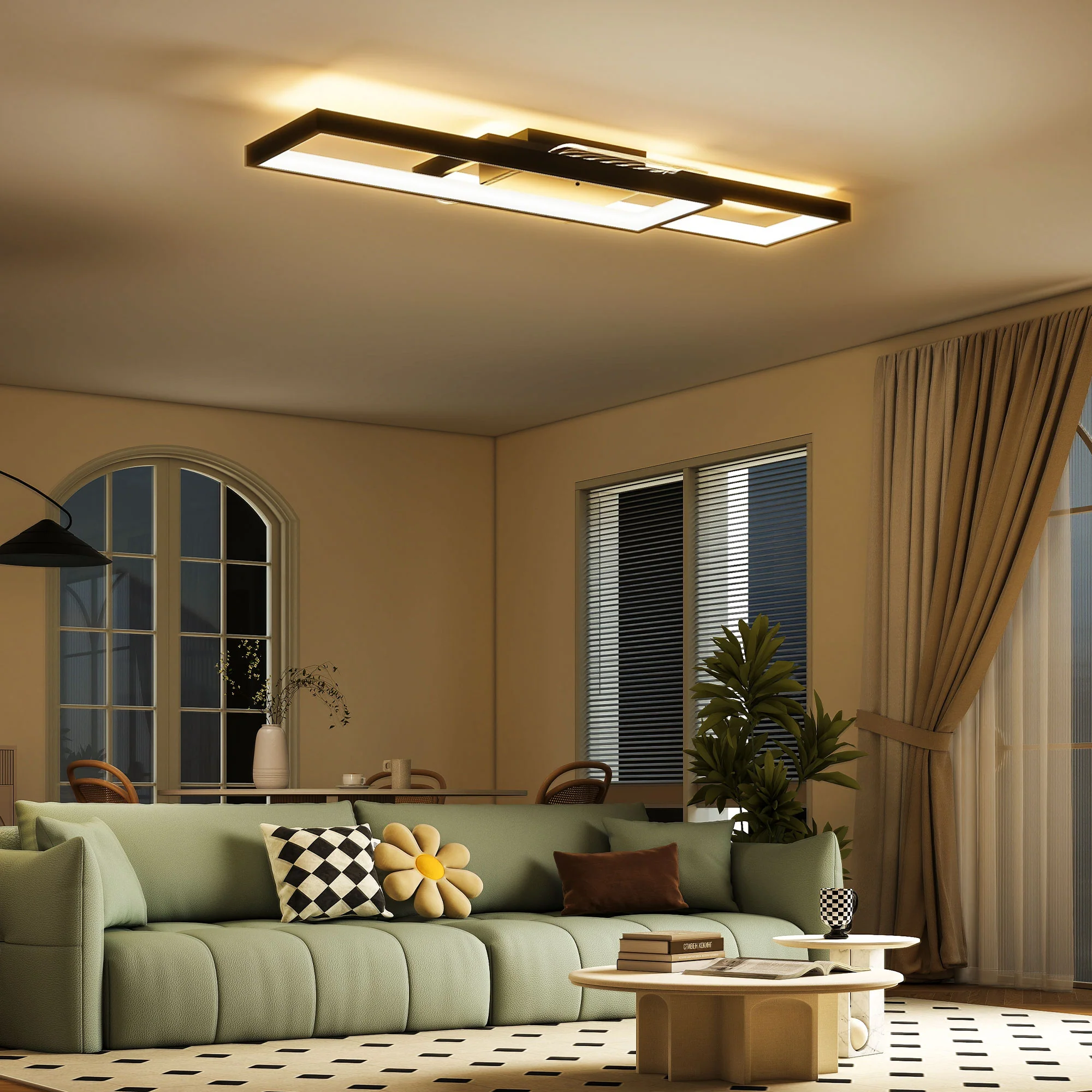 HOMCOM LED Ceiling Light, Dimmable Ceiling Light With Remote Control, Black - Image 2