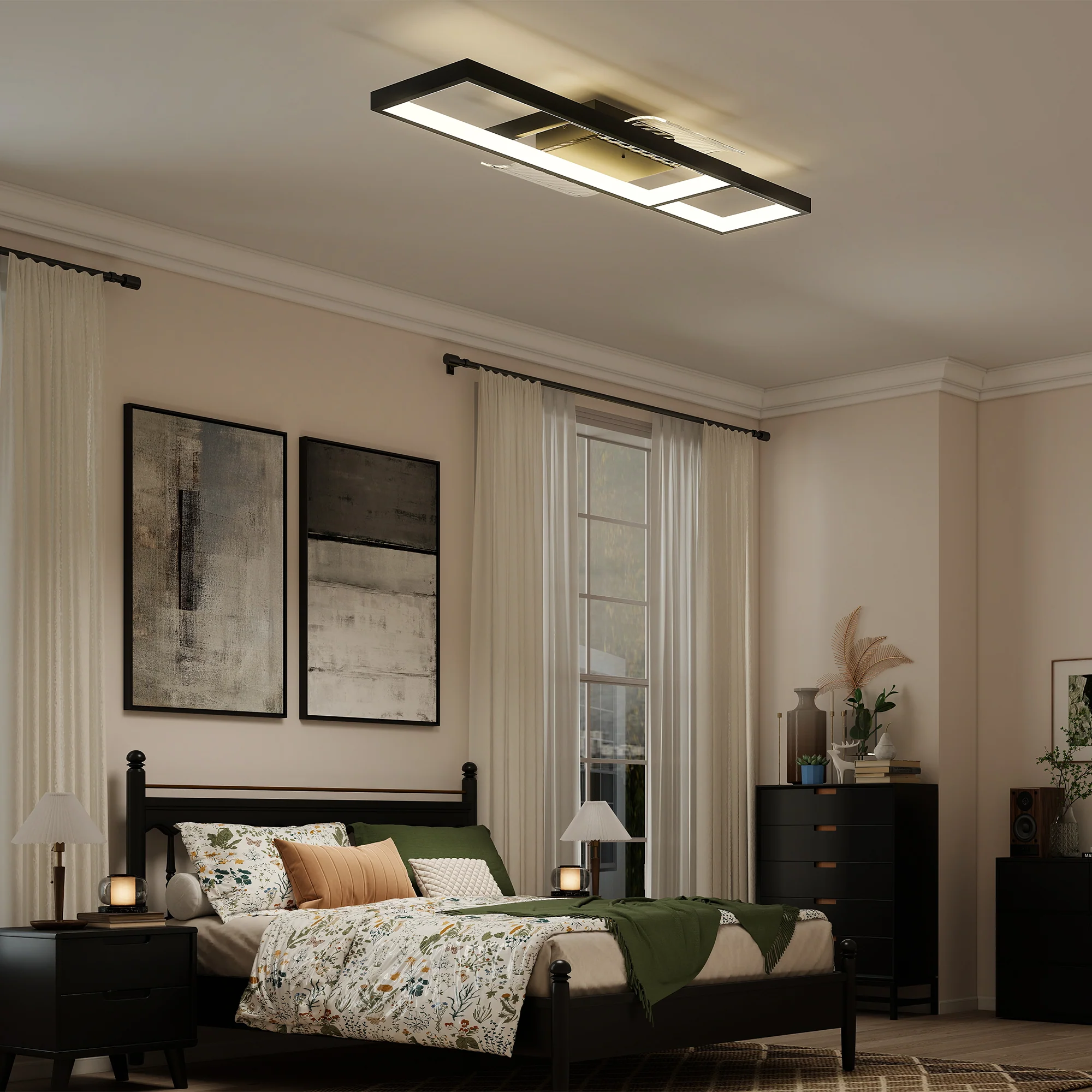 HOMCOM LED Ceiling Light, Dimmable Ceiling Light With Remote Control, Black - Image 9