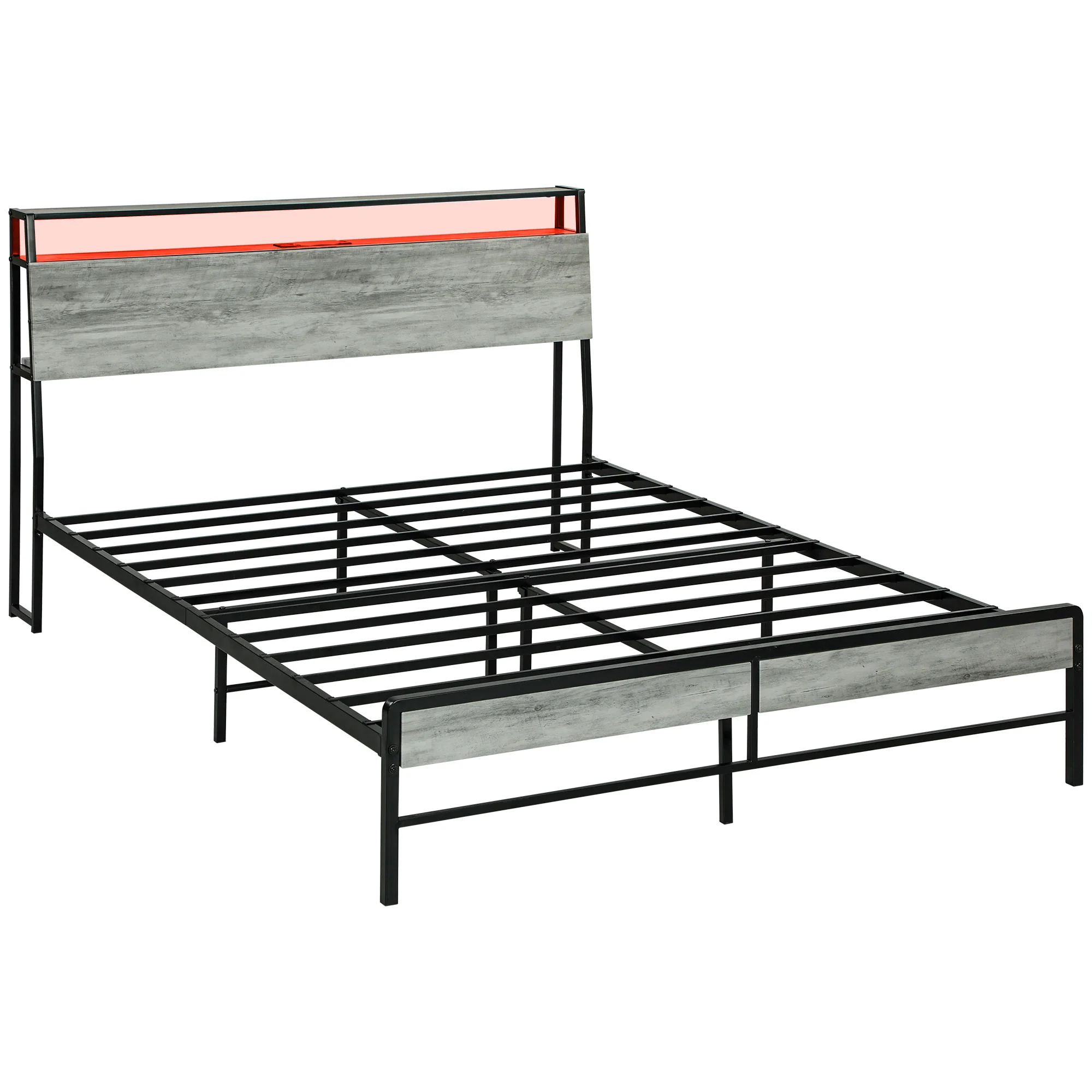 HOMCOM LED Cement Grey Bed Frame with Charging Station - Image 10