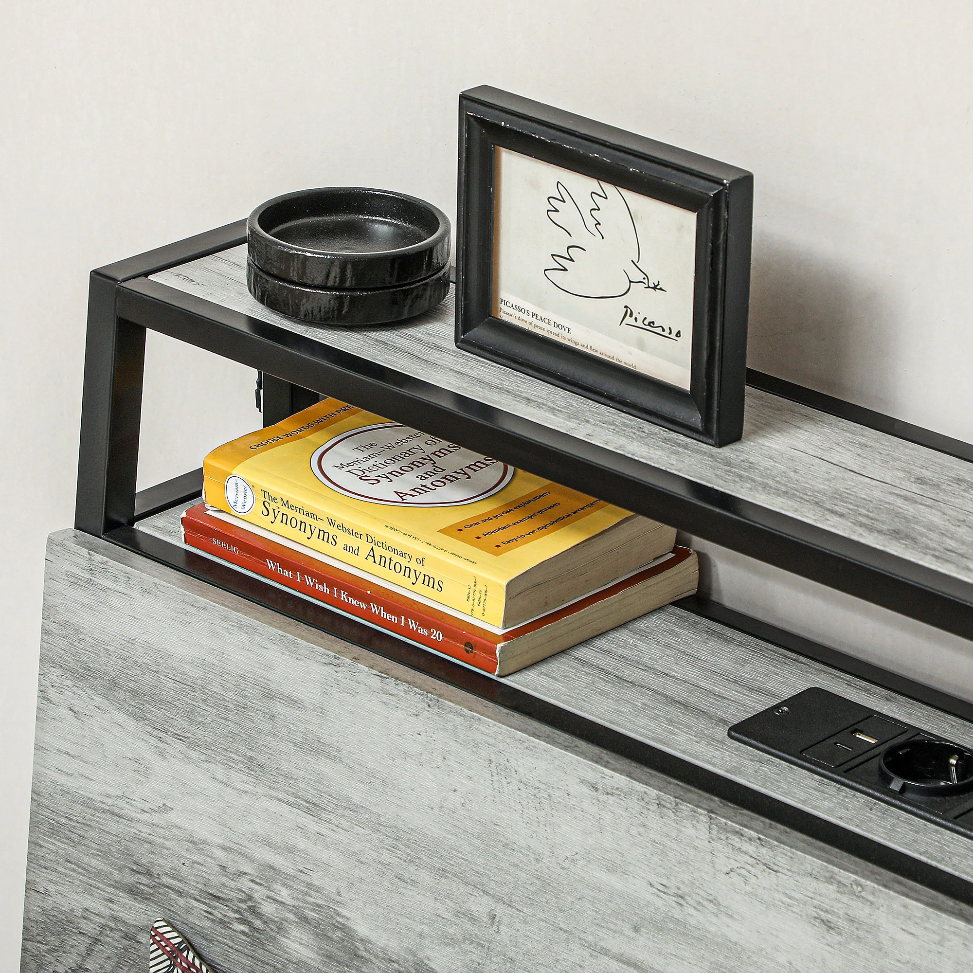 HOMCOM LED Cement Grey Bed Frame with Charging Station - Image 8