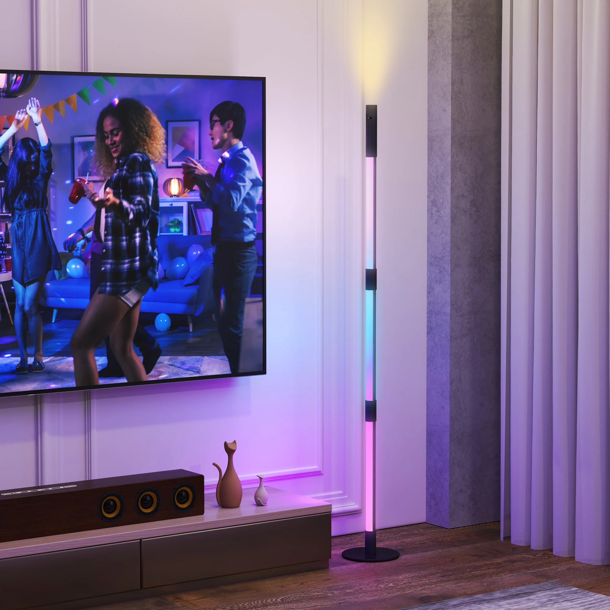 HOMCOM LED Floor Lamp, Corner Floor Lamp App & Remote Control Dark Grey - Image 2