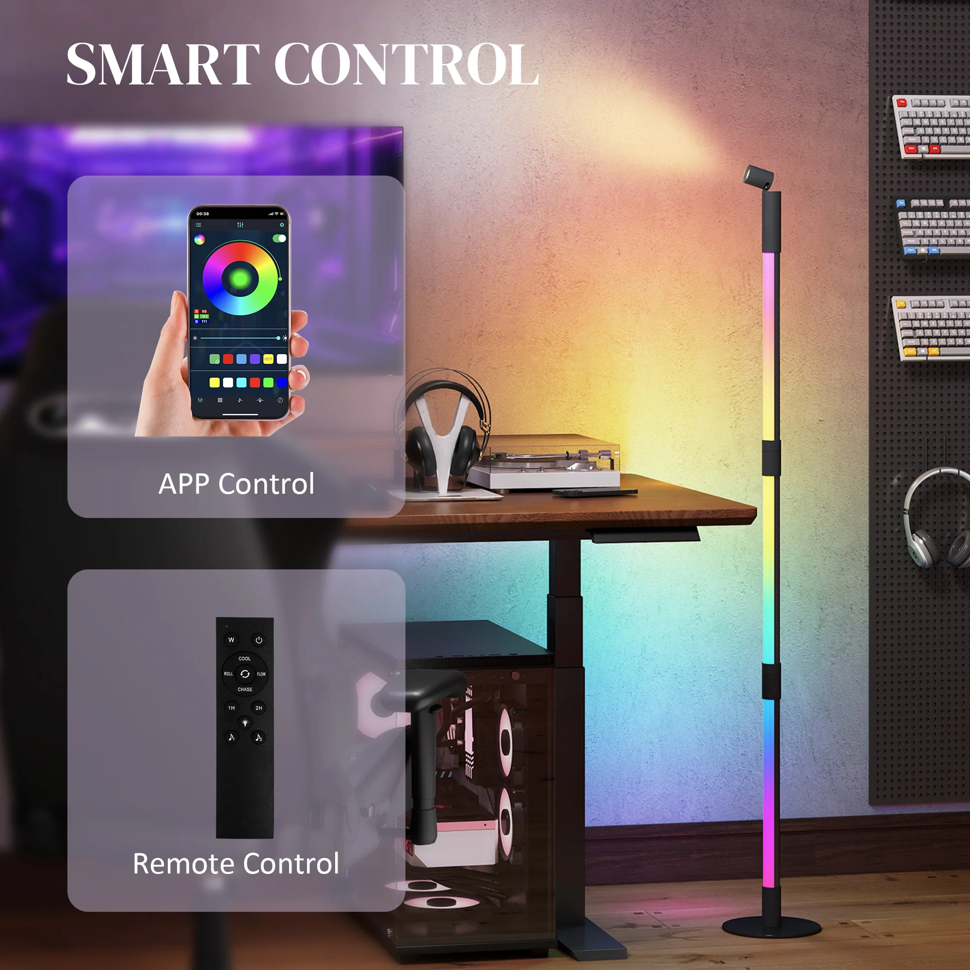 HOMCOM LED Floor Lamp, Corner Floor Lamp App & Remote Control Dark Grey - Image 4