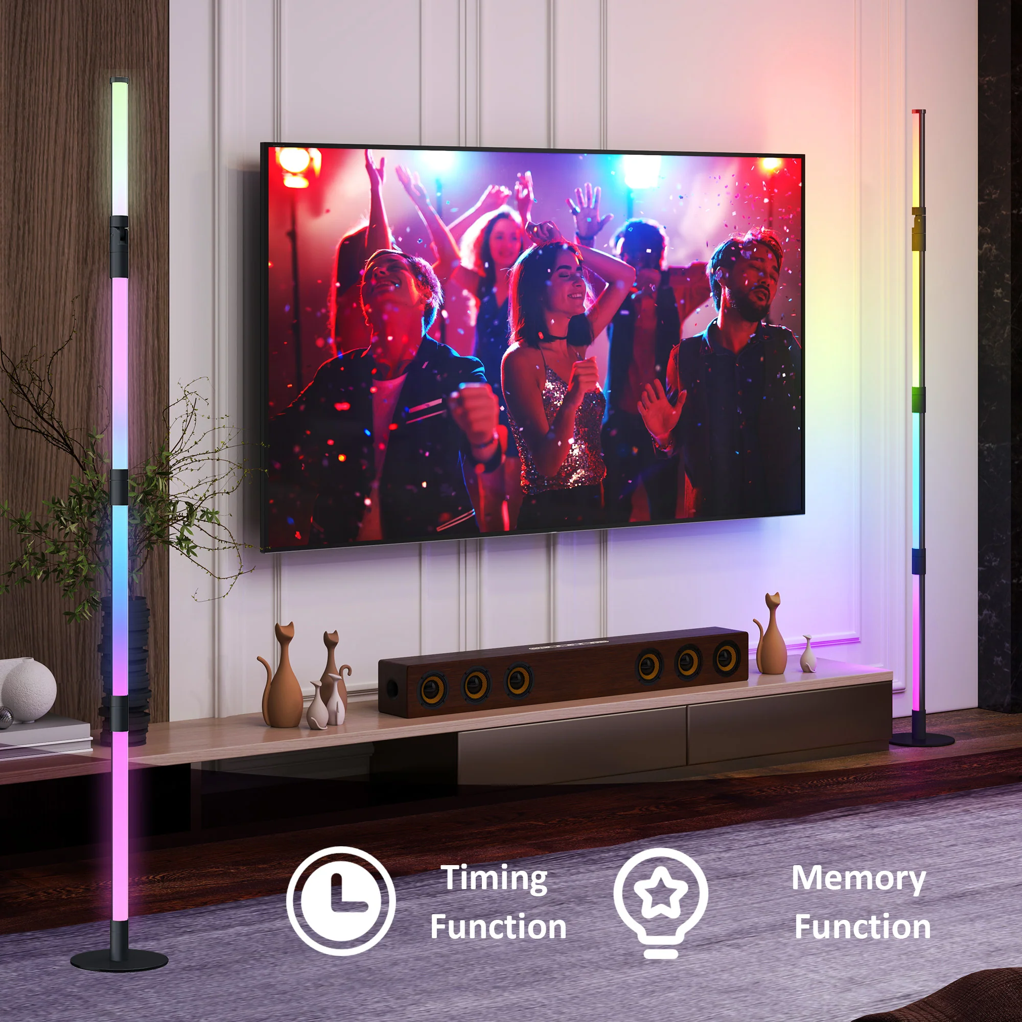 HOMCOM LED Floor Lamp, Corner Floor Lamp With App & Remote Control Dark Grey - Image 6