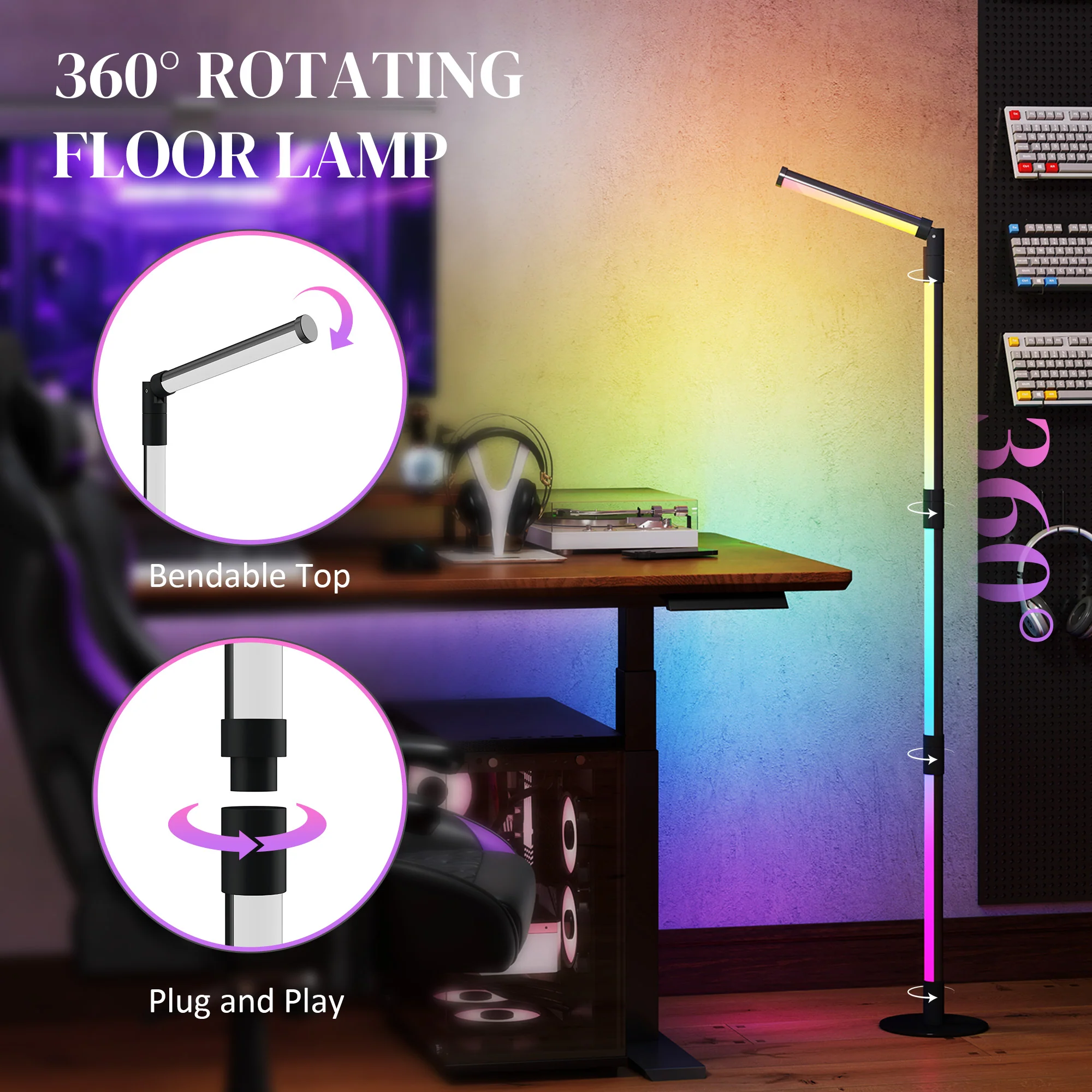 HOMCOM LED Floor Lamp, Corner Floor Lamp With App & Remote Control Dark Grey - Image 8