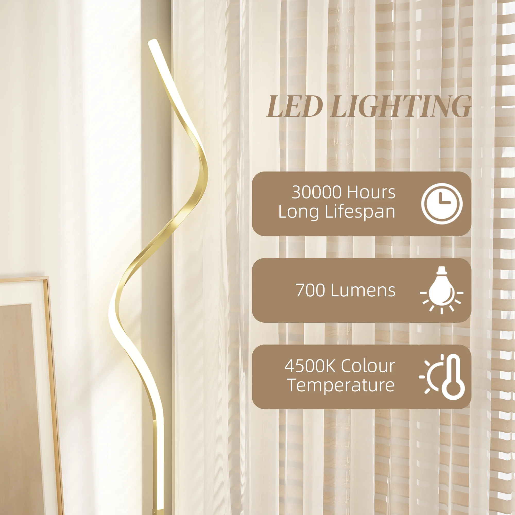 HOMCOM LED Floor Lamp, Standing Lamp With3 Adjustable Brightness Gold Tone - Image 6