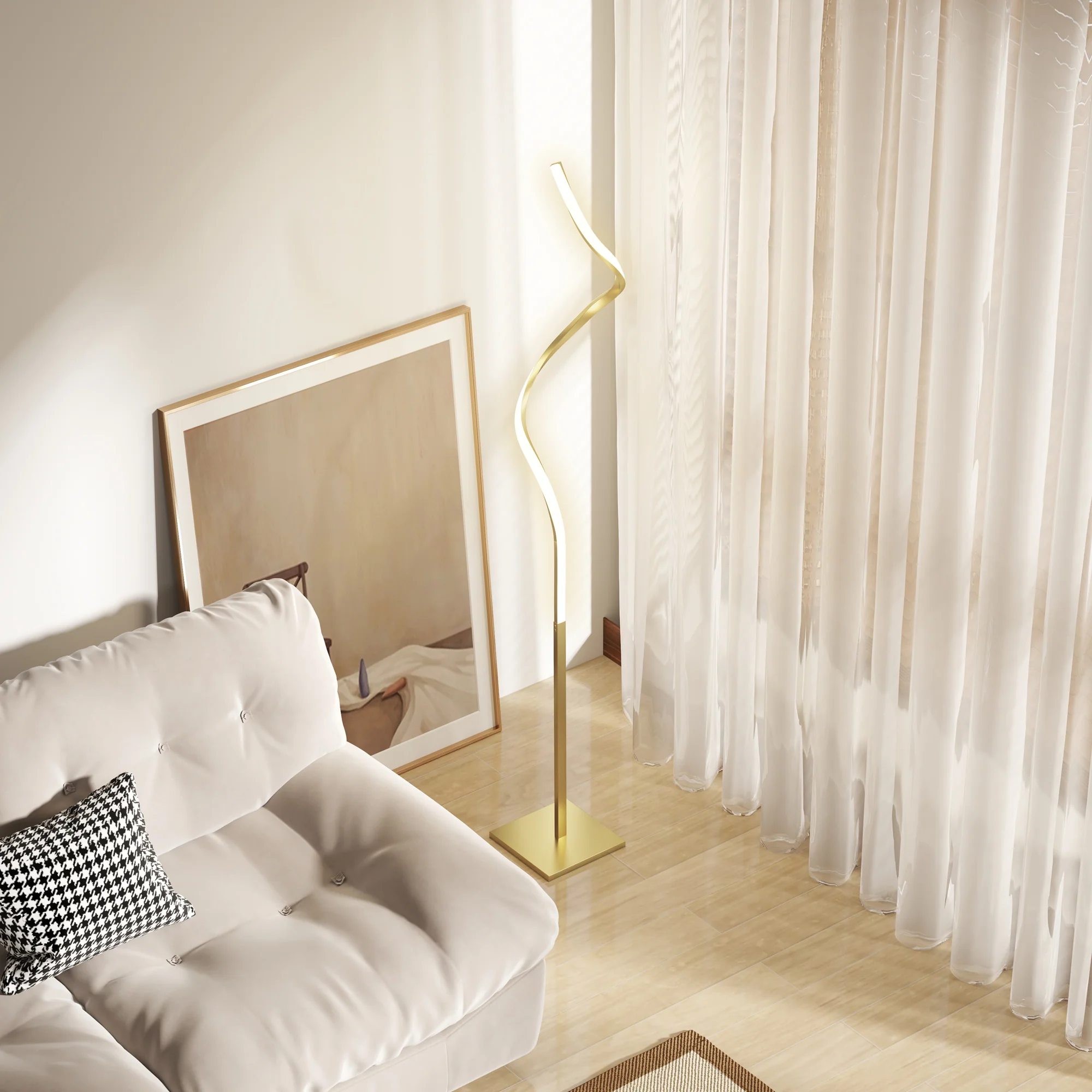 HOMCOM LED Floor Lamp, Standing Lamp With3 Adjustable Brightness Gold Tone - Image 8