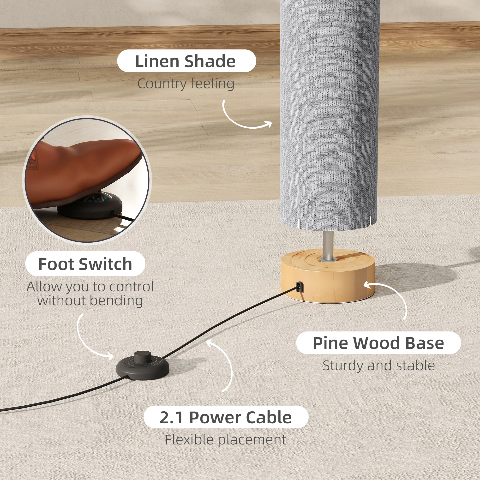 HOMCOM LED Floor Lamp With 3000K/4500K/6500K Colour Temperatures, Grey - Image 4
