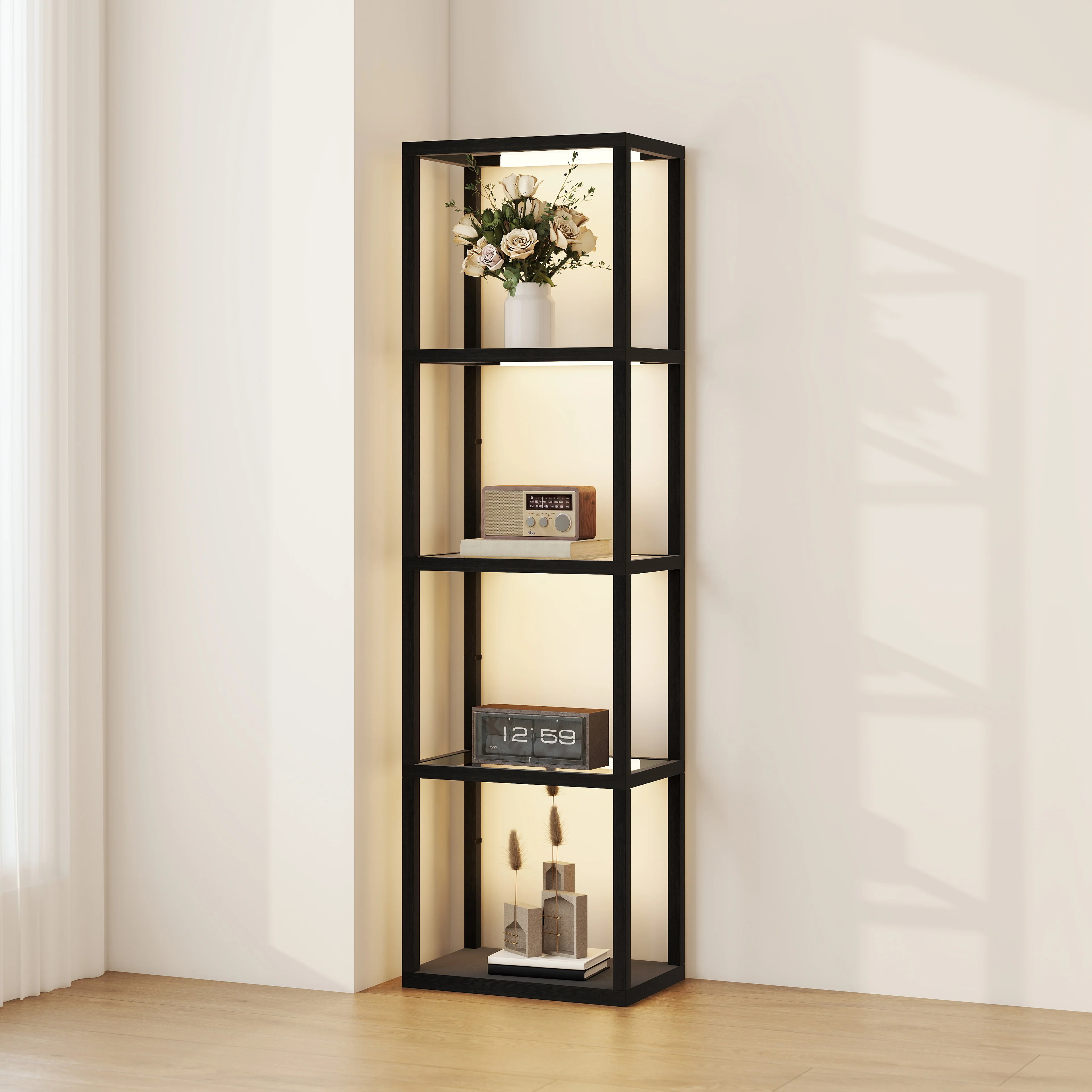 HOMCOM LED Floor Lamp With Glass Shelves, Dimmable Room Lamp - Image 10