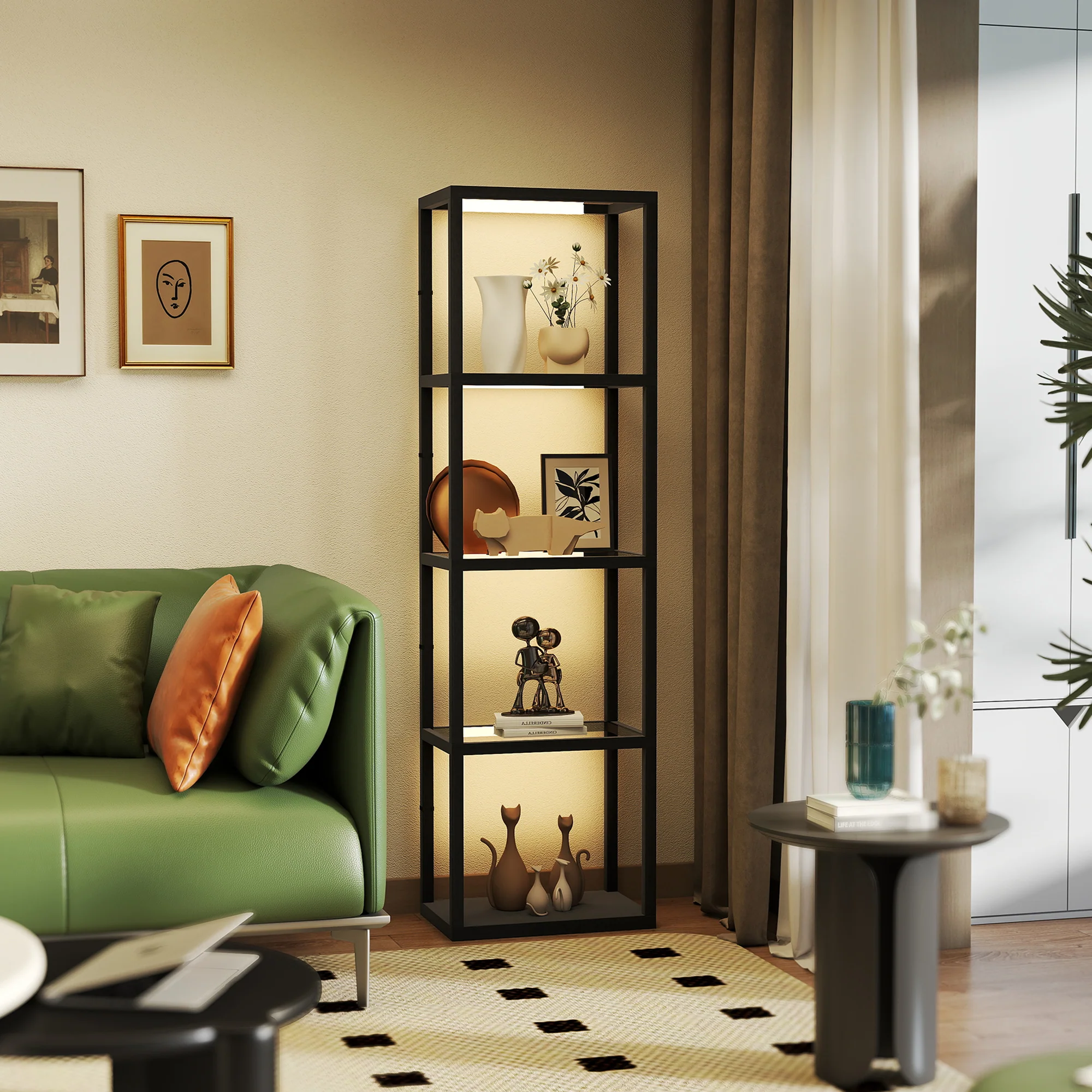 HOMCOM LED Floor Lamp With Glass Shelves, Dimmable Room Lamp - Image 11