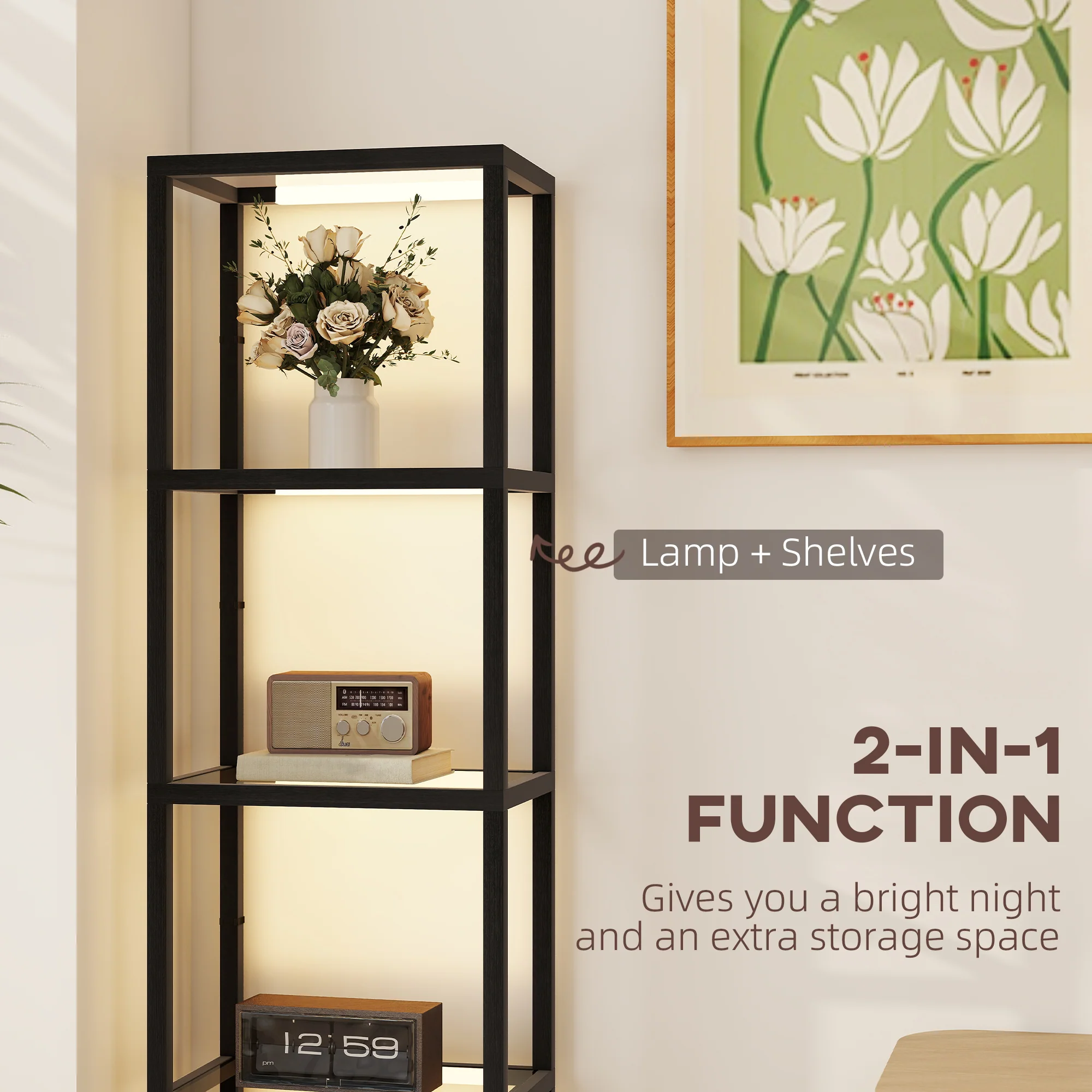 HOMCOM LED Floor Lamp With Glass Shelves, Dimmable Room Lamp - Image 12
