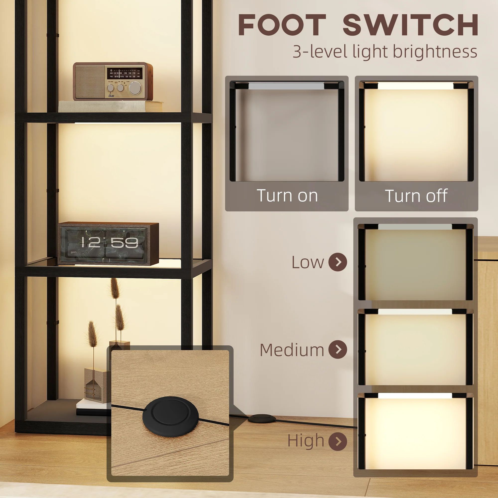 HOMCOM LED Floor Lamp With Glass Shelves, Dimmable Room Lamp - Image 13