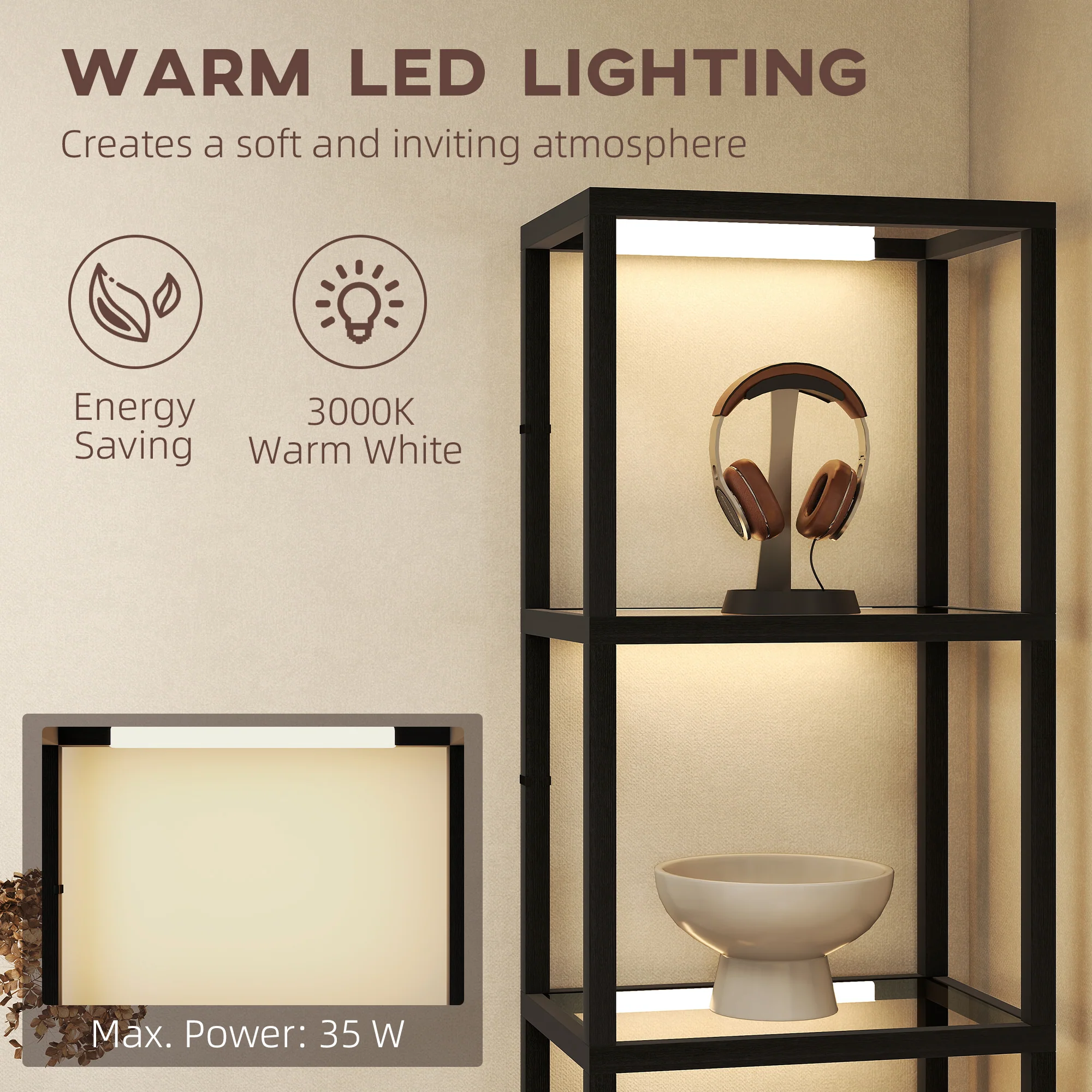 HOMCOM LED Floor Lamp With Glass Shelves, Dimmable Room Lamp - Image 15