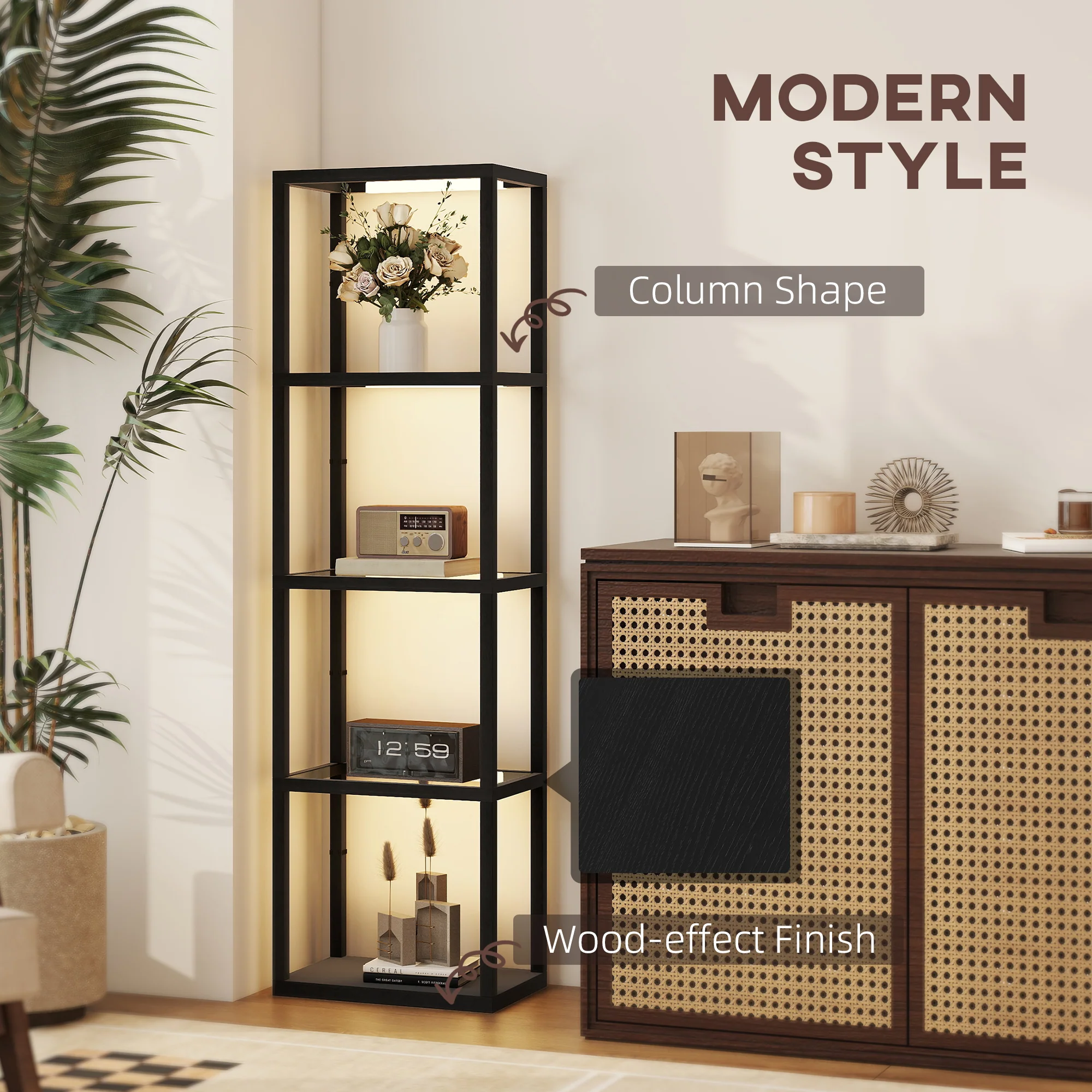 HOMCOM LED Floor Lamp With Glass Shelves, Dimmable Room Lamp - Image 17