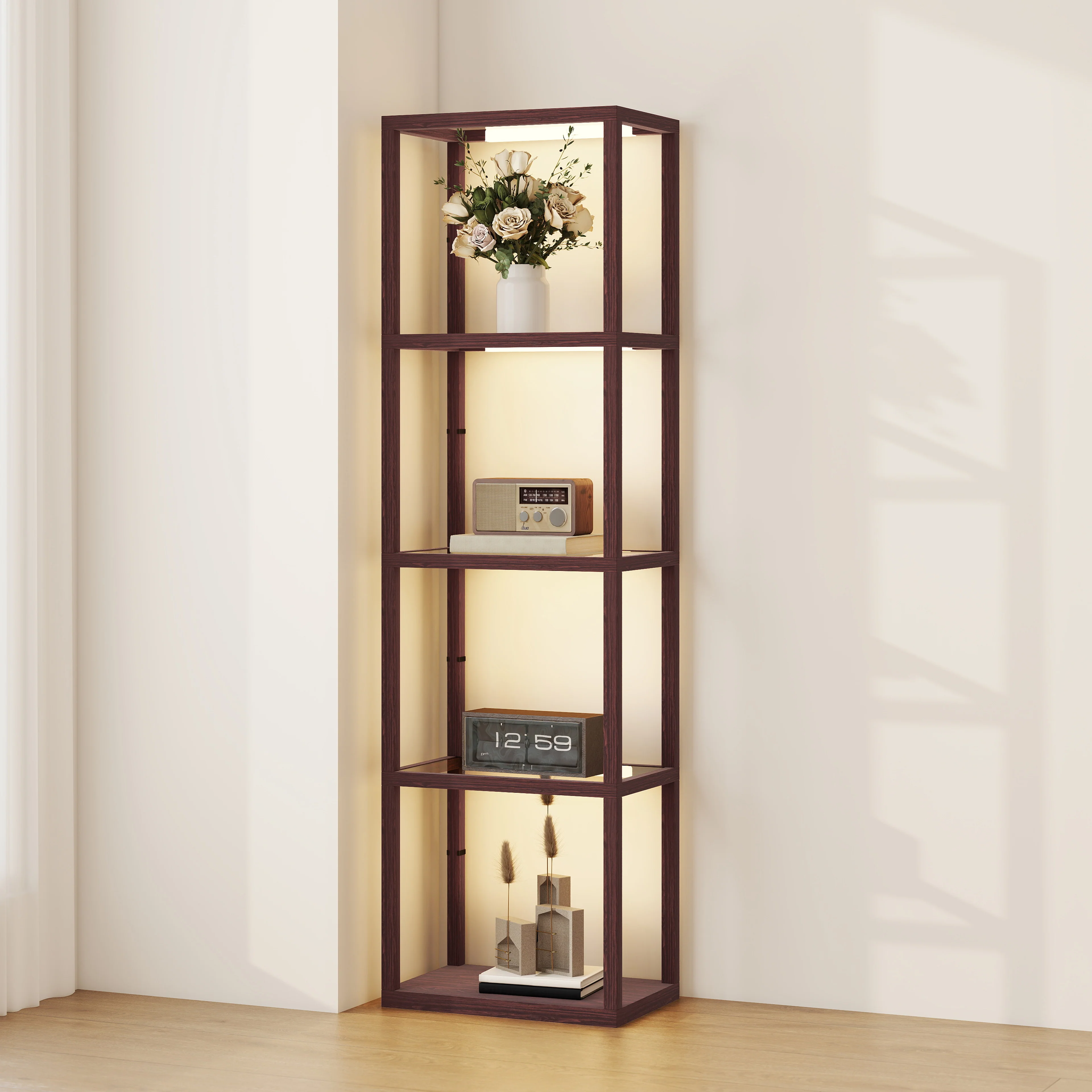 HOMCOM LED Floor Lamp With Glass Shelves, Dimmable Room Lamp - Image 19