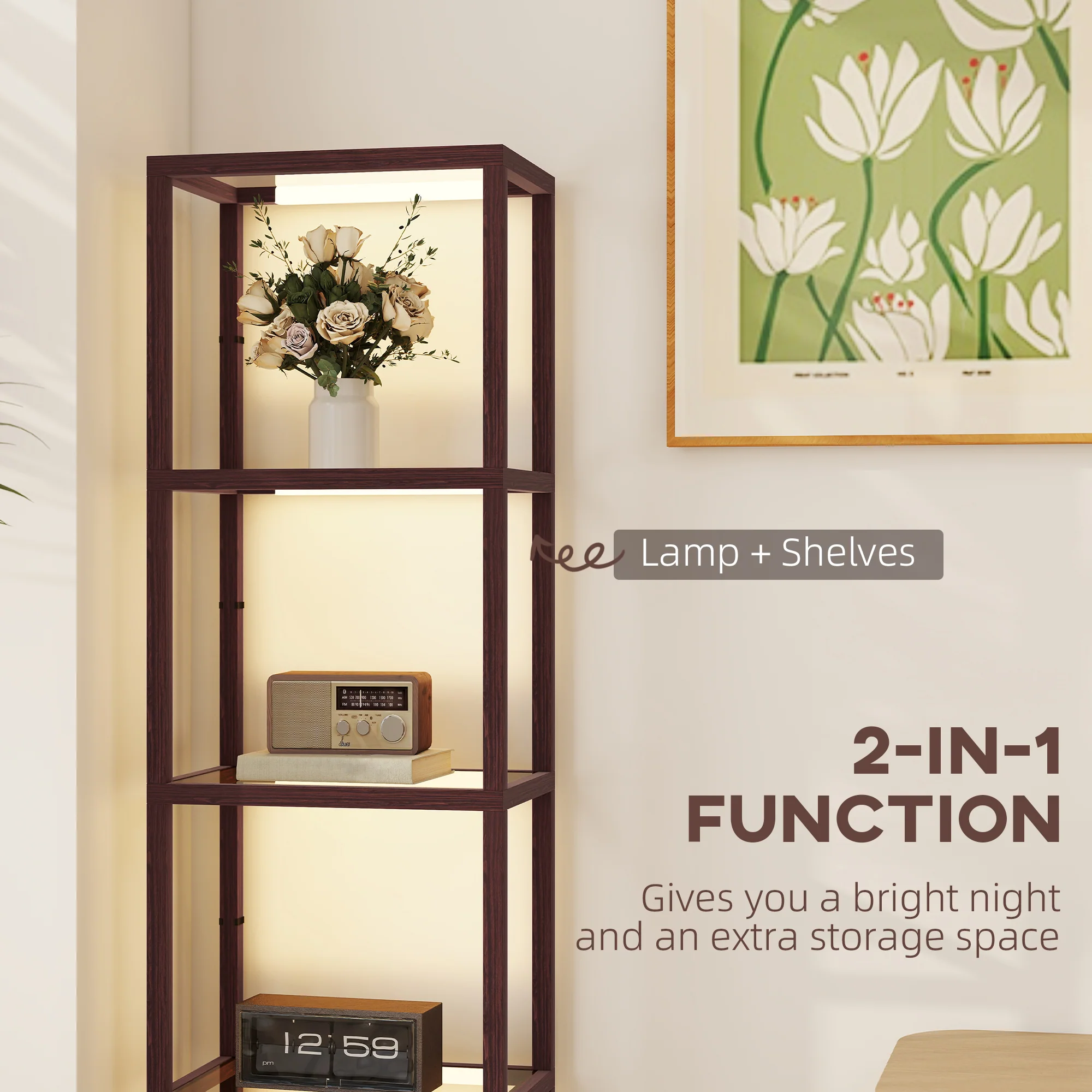 HOMCOM LED Floor Lamp With Glass Shelves, Dimmable Room Lamp - Image 21