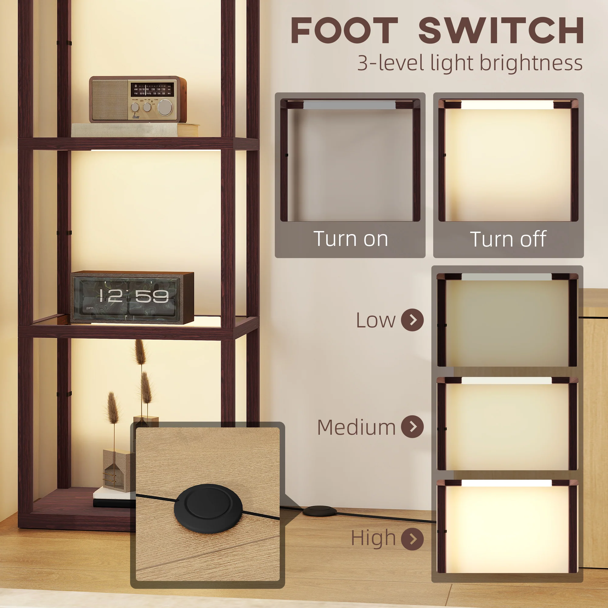HOMCOM LED Floor Lamp With Glass Shelves, Dimmable Room Lamp - Image 22