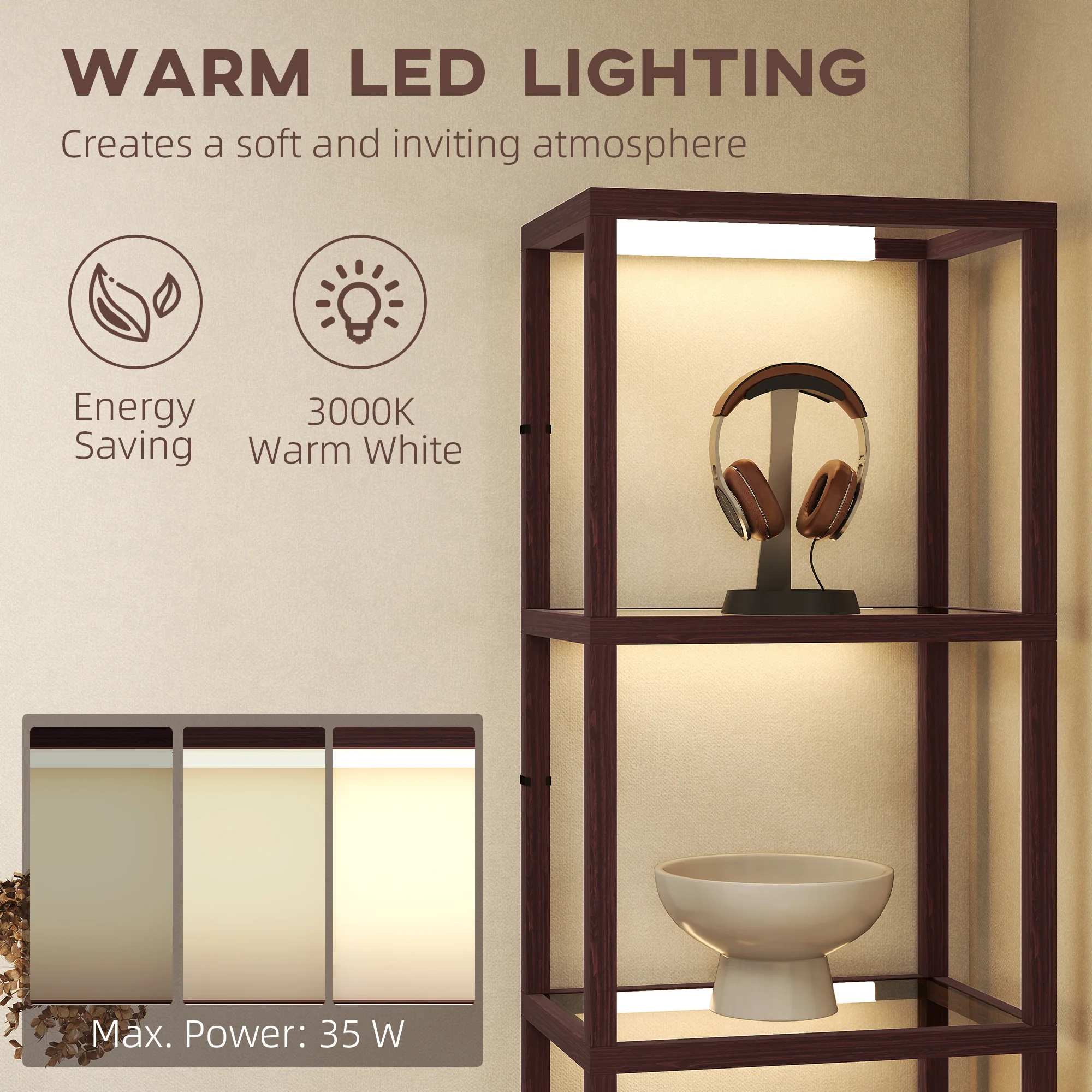 HOMCOM LED Floor Lamp With Glass Shelves, Dimmable Room Lamp - Image 24