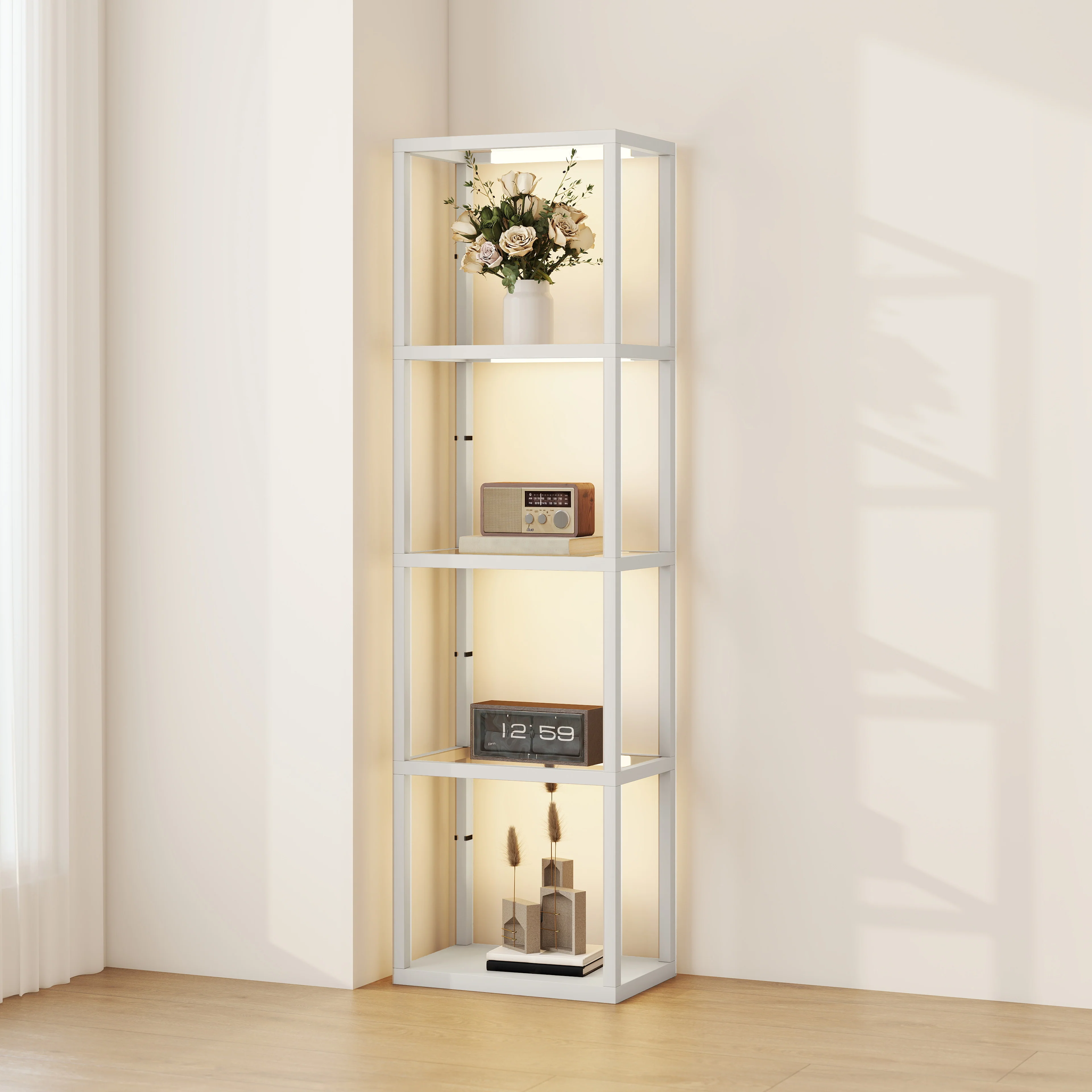 HOMCOM LED Floor Lamp With Glass Shelves, Dimmable Room Lamp - Image 28