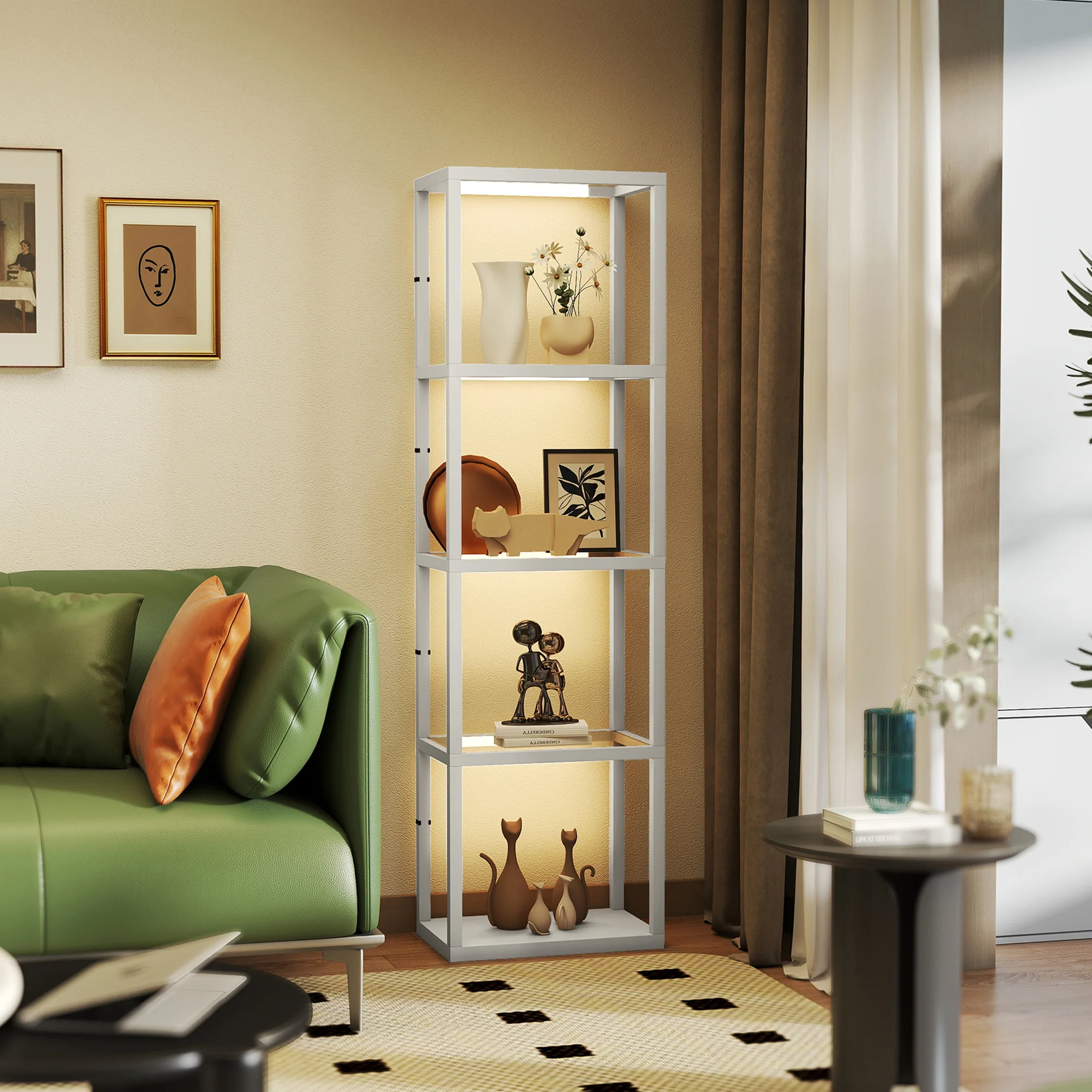 HOMCOM LED Floor Lamp With Glass Shelves, Dimmable Room Lamp - Image 29