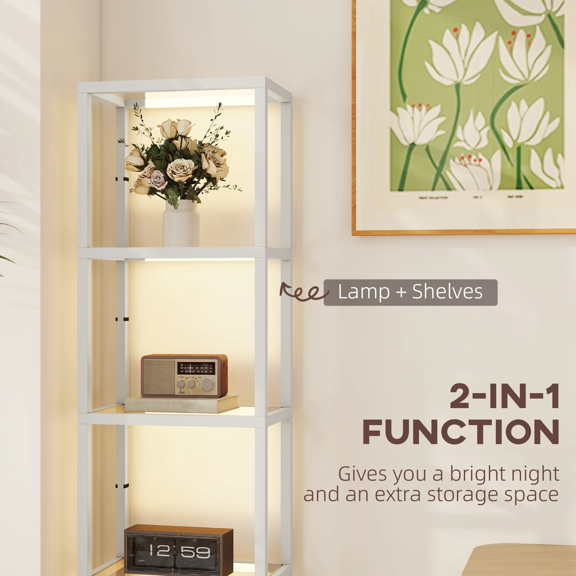 HOMCOM LED Floor Lamp With Glass Shelves, Dimmable Room Lamp - Image 30