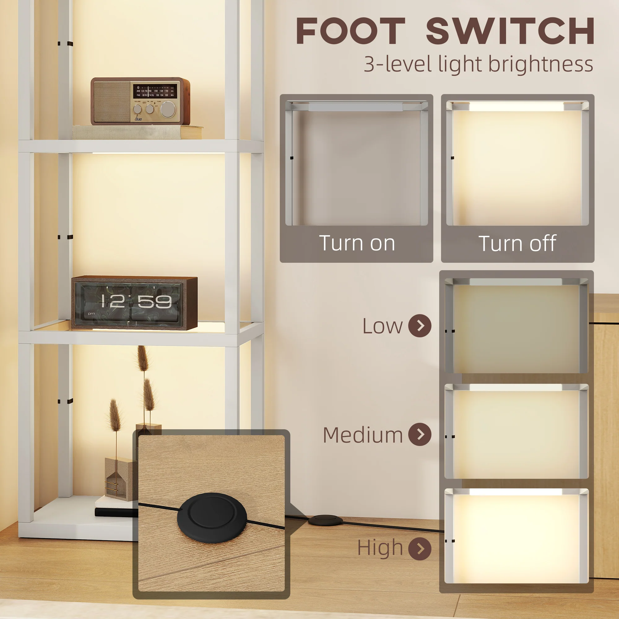 HOMCOM LED Floor Lamp With Glass Shelves, Dimmable Room Lamp - Image 31