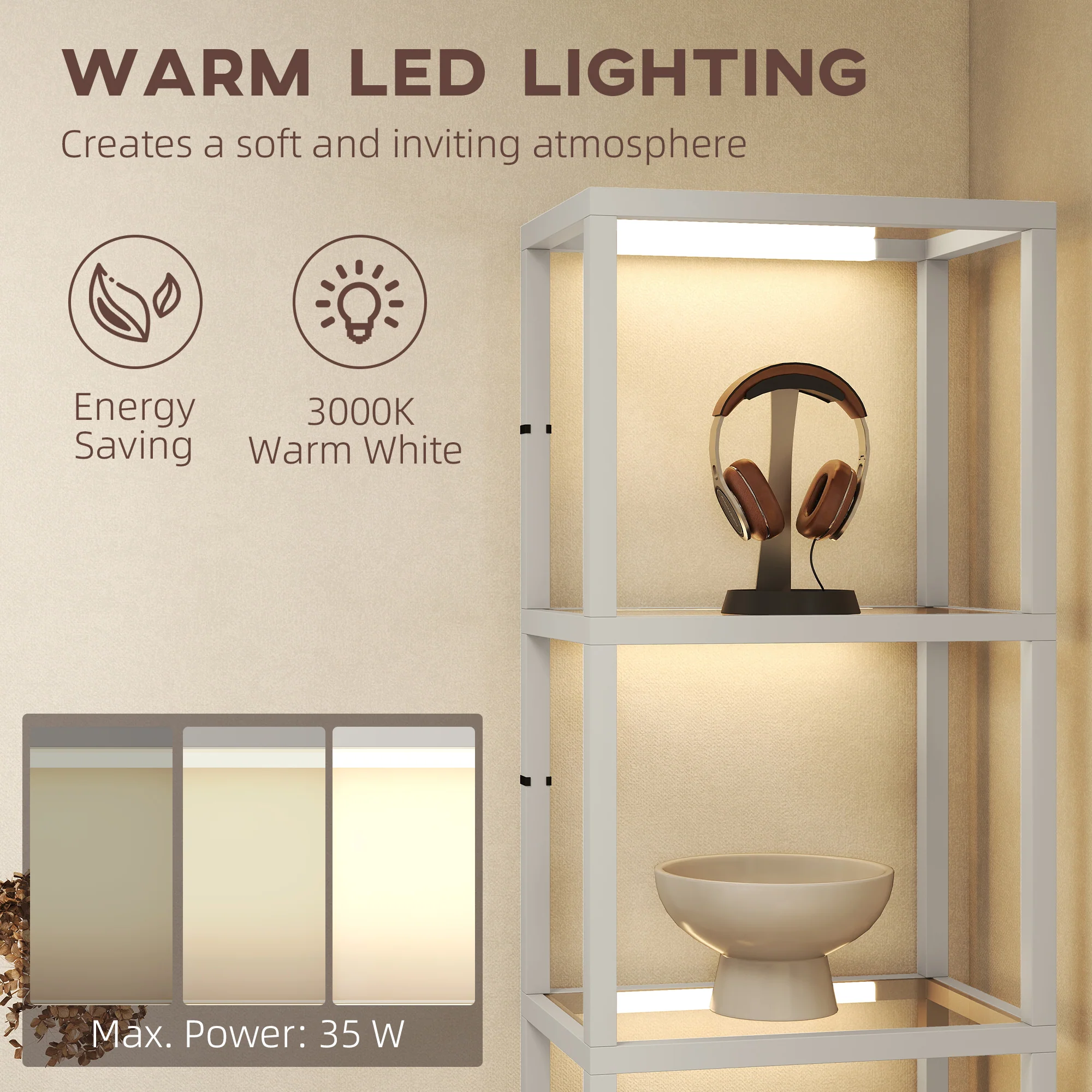 HOMCOM LED Floor Lamp With Glass Shelves, Dimmable Room Lamp - Image 33