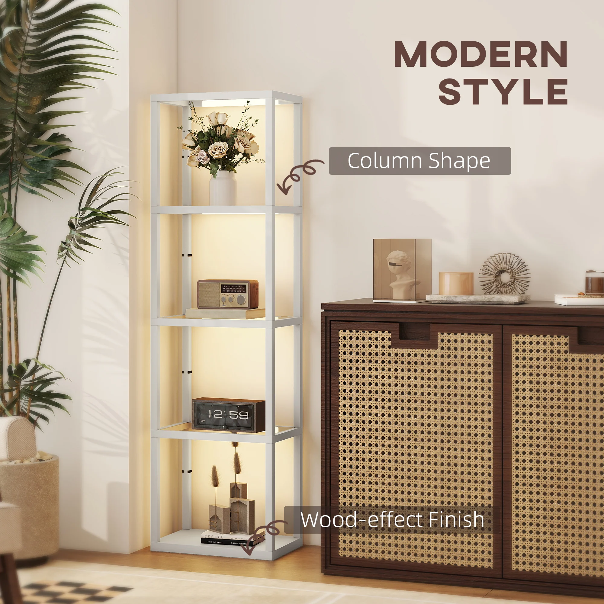 HOMCOM LED Floor Lamp With Glass Shelves, Dimmable Room Lamp - Image 35