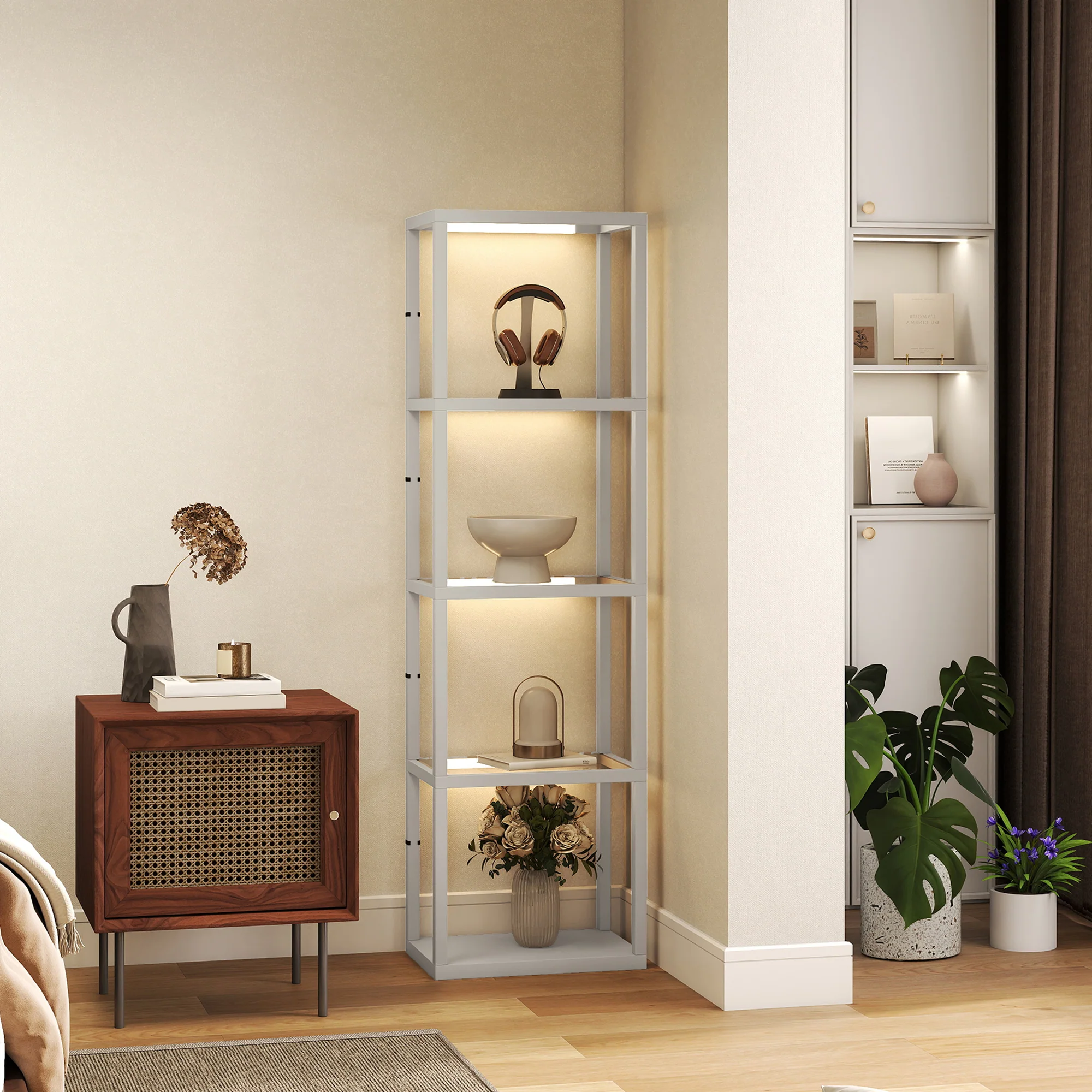 HOMCOM LED Floor Lamp With Glass Shelves, Dimmable Room Lamp - Image 36