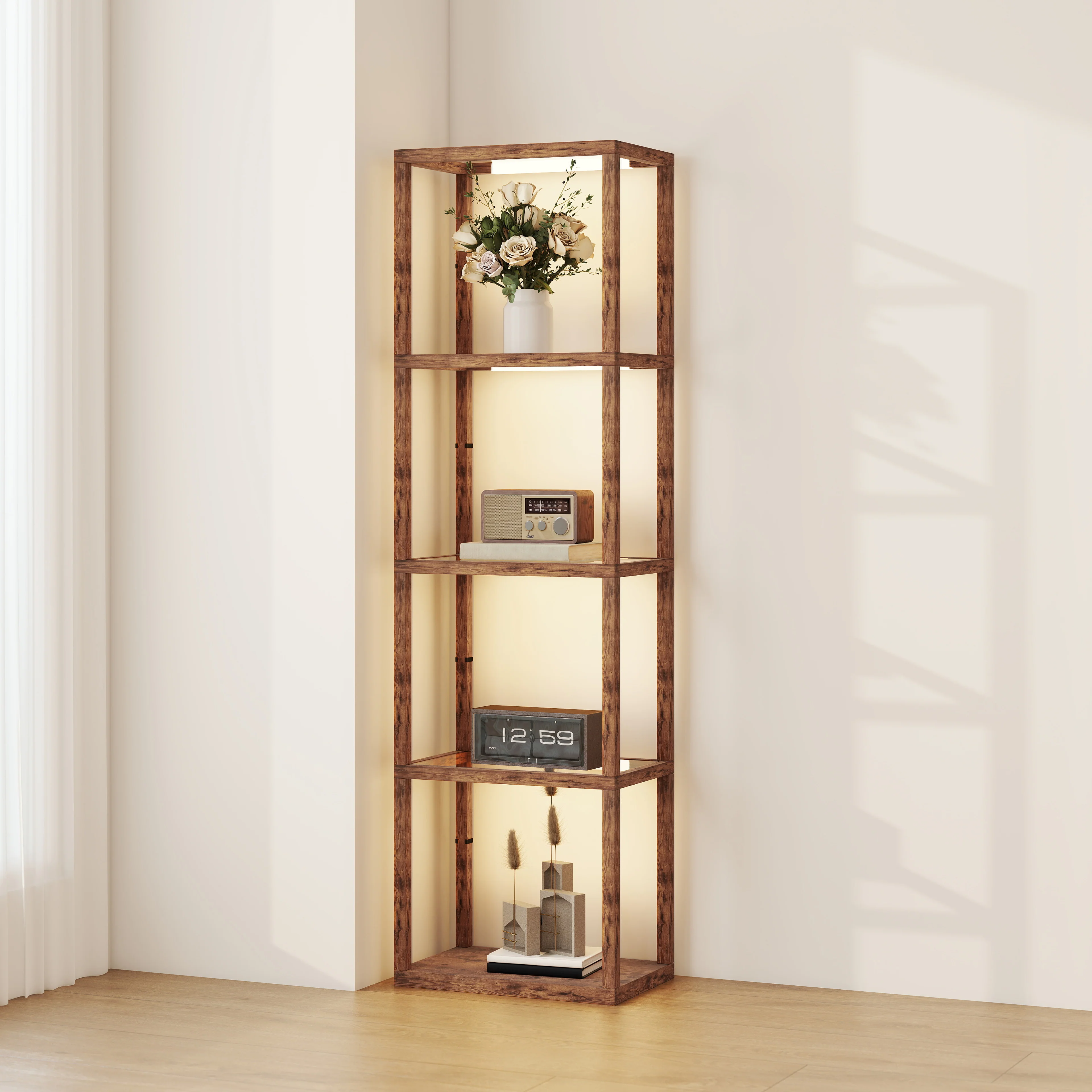 HOMCOM LED Floor Lamp With Glass Shelves, Dimmable Room Lamp - Image 37