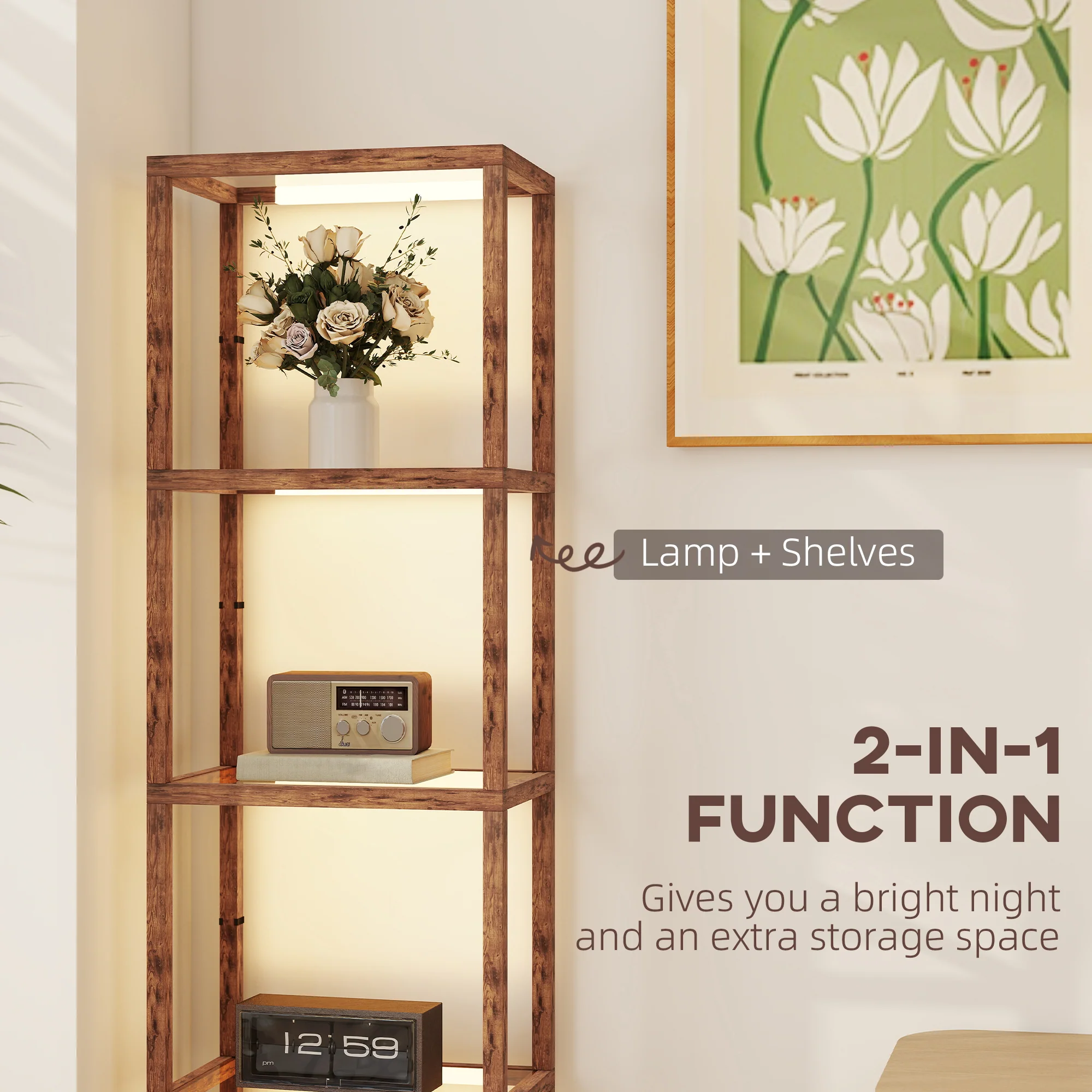 HOMCOM LED Floor Lamp With Glass Shelves, Dimmable Room Lamp - Image 39