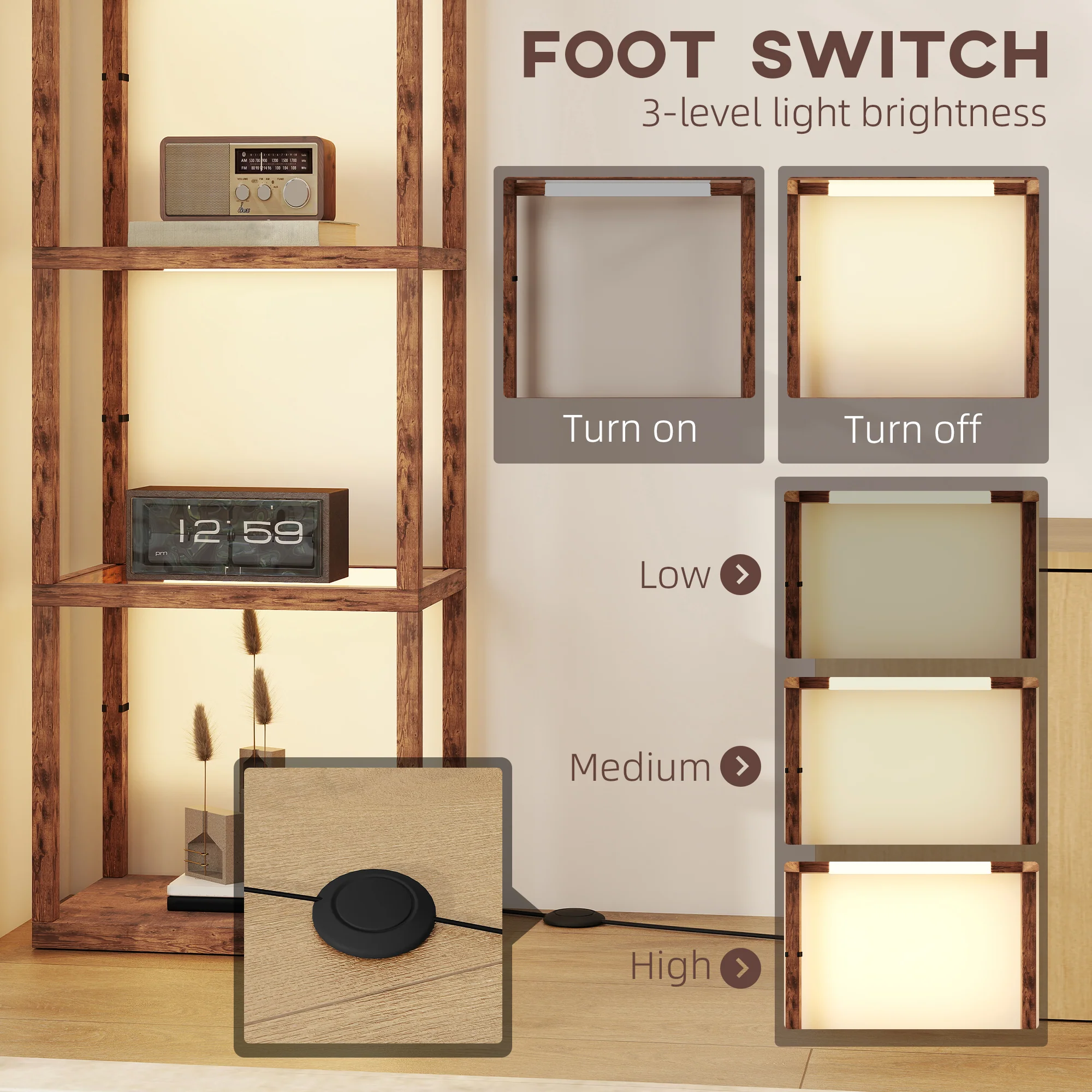 HOMCOM LED Floor Lamp With Glass Shelves, Dimmable Room Lamp - Image 40