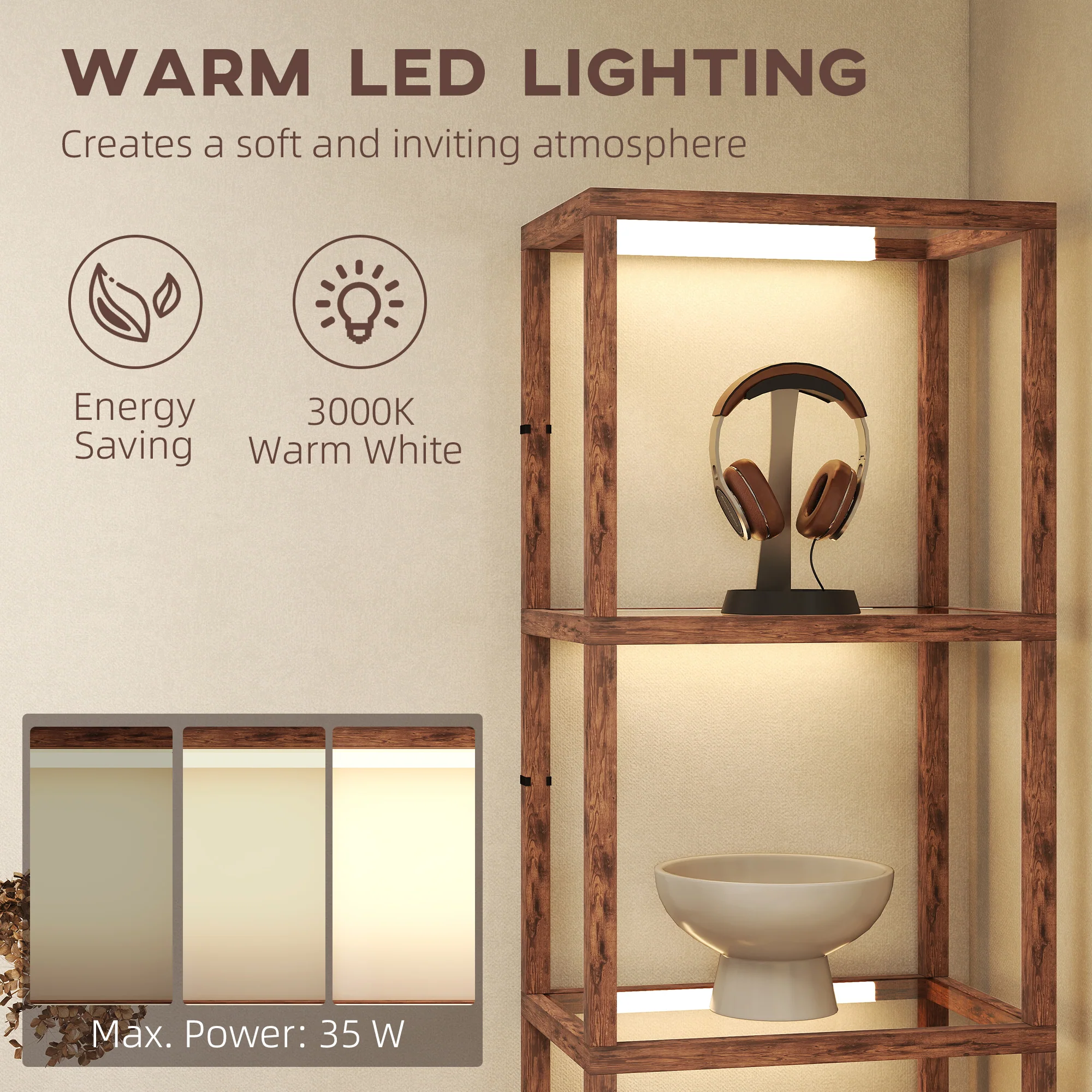 HOMCOM LED Floor Lamp With Glass Shelves, Dimmable Room Lamp - Image 42
