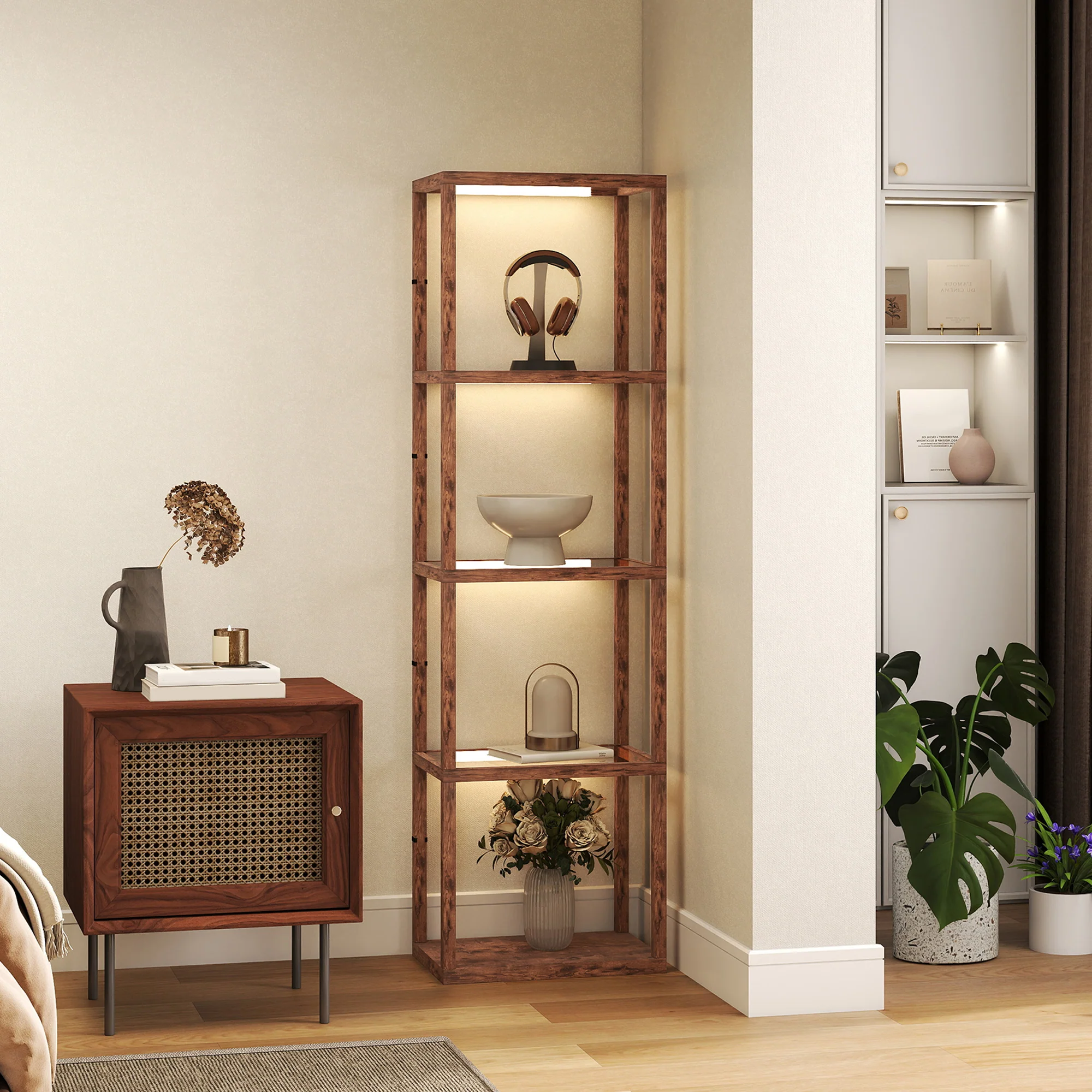 HOMCOM LED Floor Lamp With Glass Shelves, Dimmable Room Lamp - Image 45