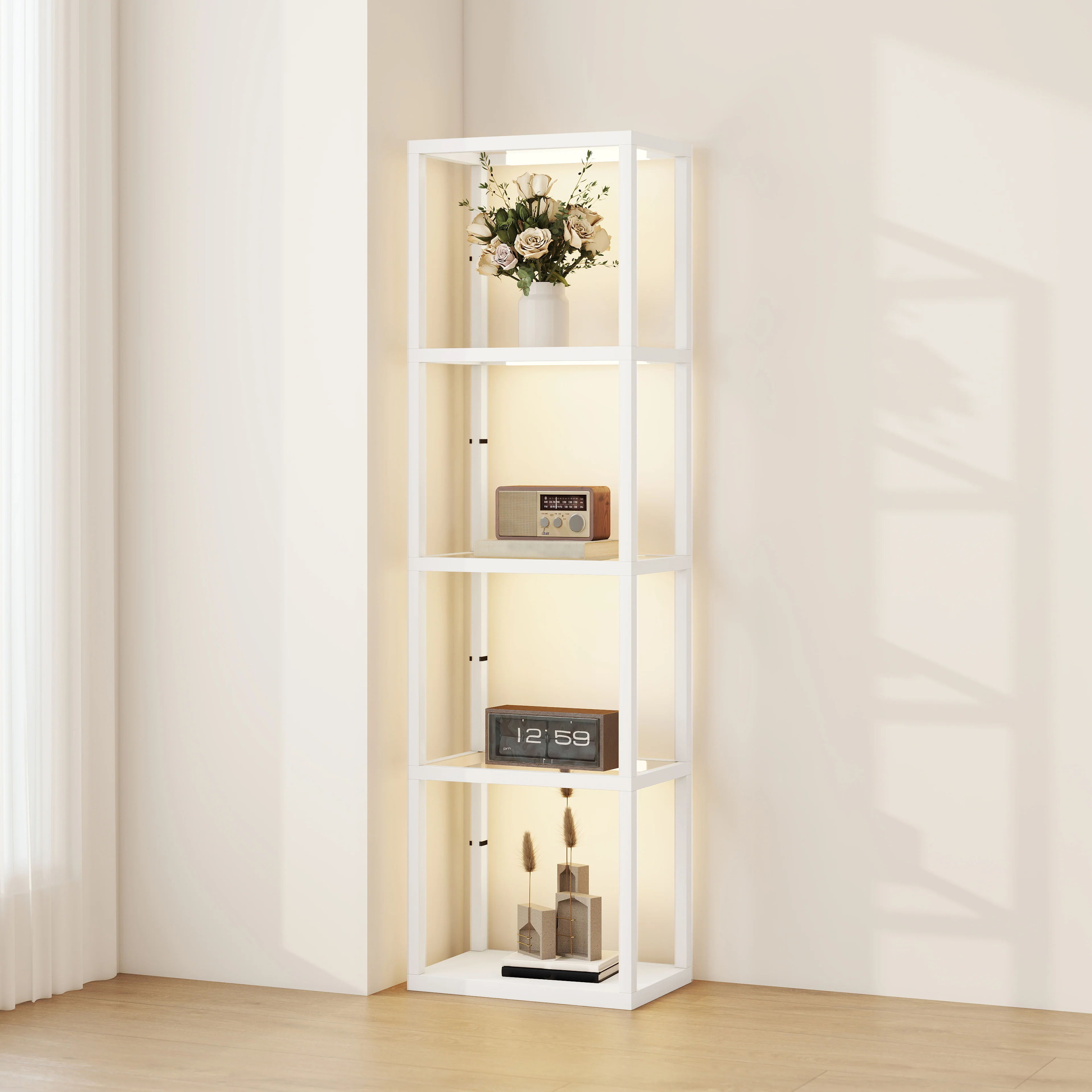 HOMCOM LED Floor Lamp With Glass Shelves, Dimmable Room Lamp - Image 46
